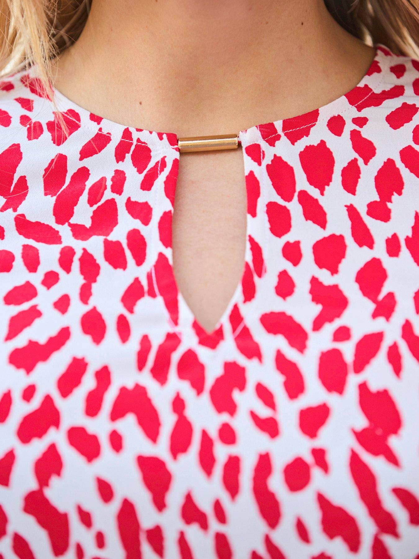 Image 5 of 7 of Sosandar Chiffon Shirred Hem Top - Red