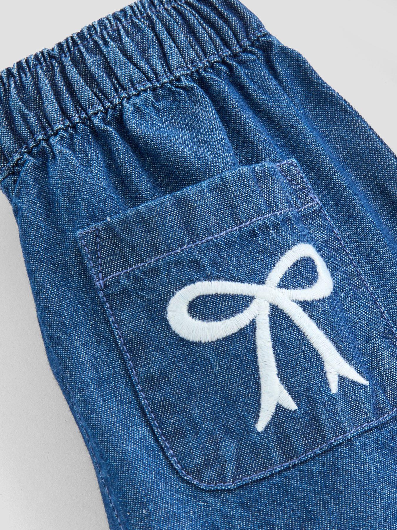 Image 5 of 5 of The Very Collection Girls Button-Up Denim Outfit with Contrast Collar and Bow Details (9-12 months - 6-7 years) - Blue