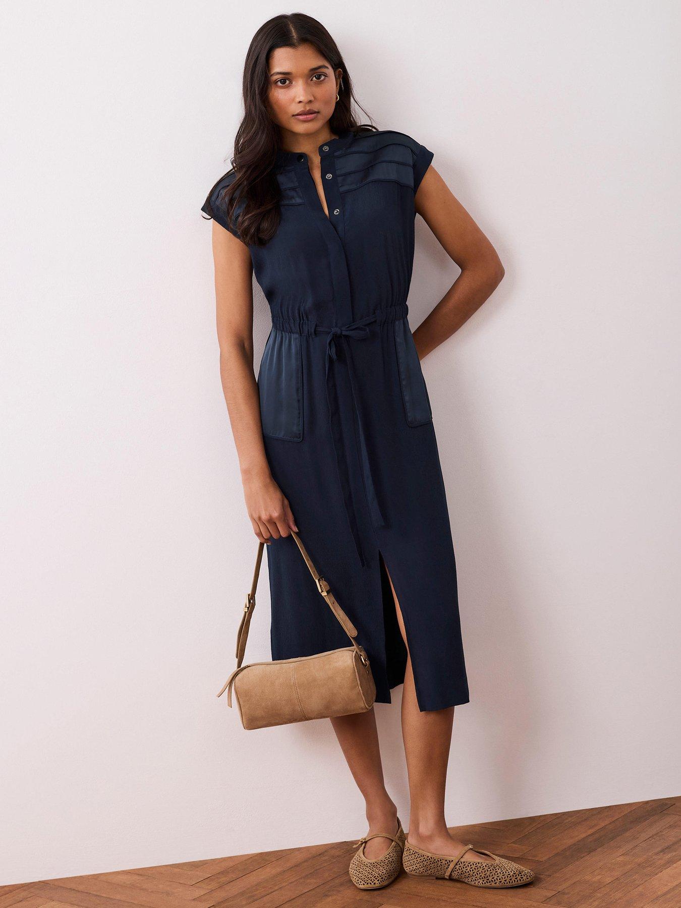 Mint Velvet Utility Satin Shirt Dress - Blue