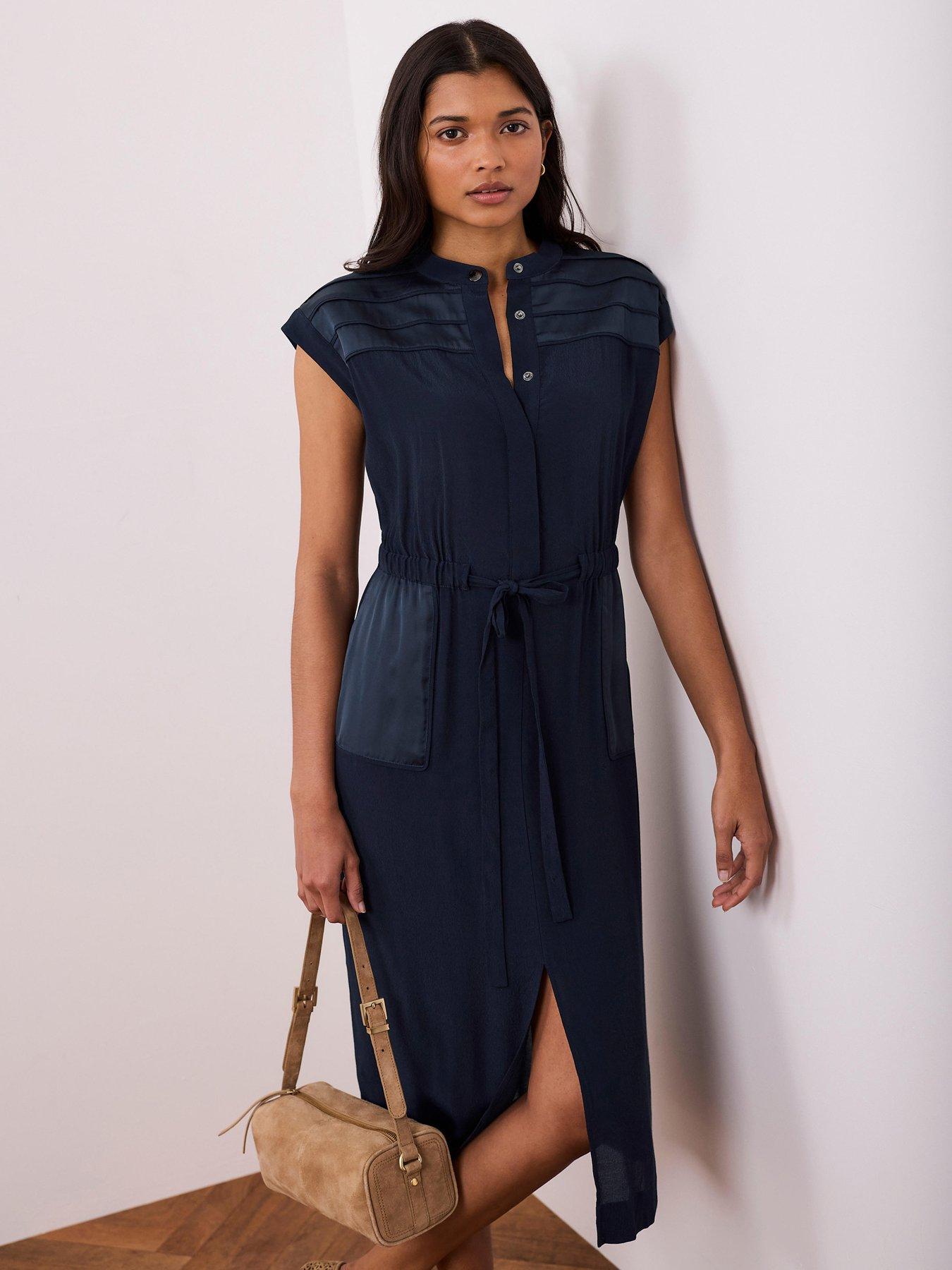 Image 2 of 6 of Mint Velvet Utility Satin Shirt Dress - Blue