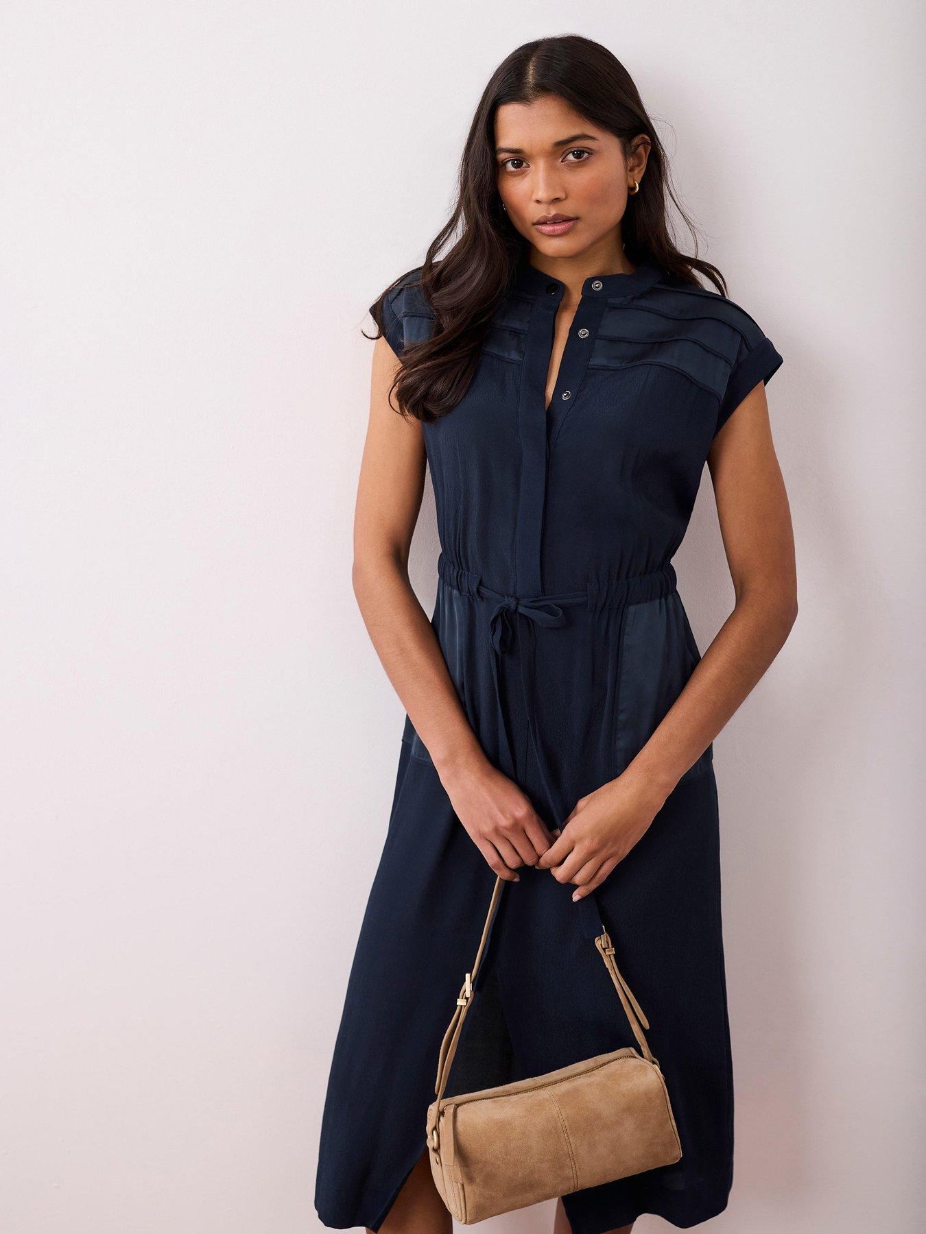 Image 3 of 6 of Mint Velvet Utility Satin Shirt Dress - Blue