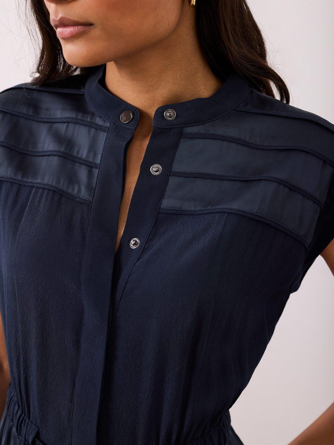 Image 4 of 6 of Mint Velvet Utility Satin Shirt Dress - Blue