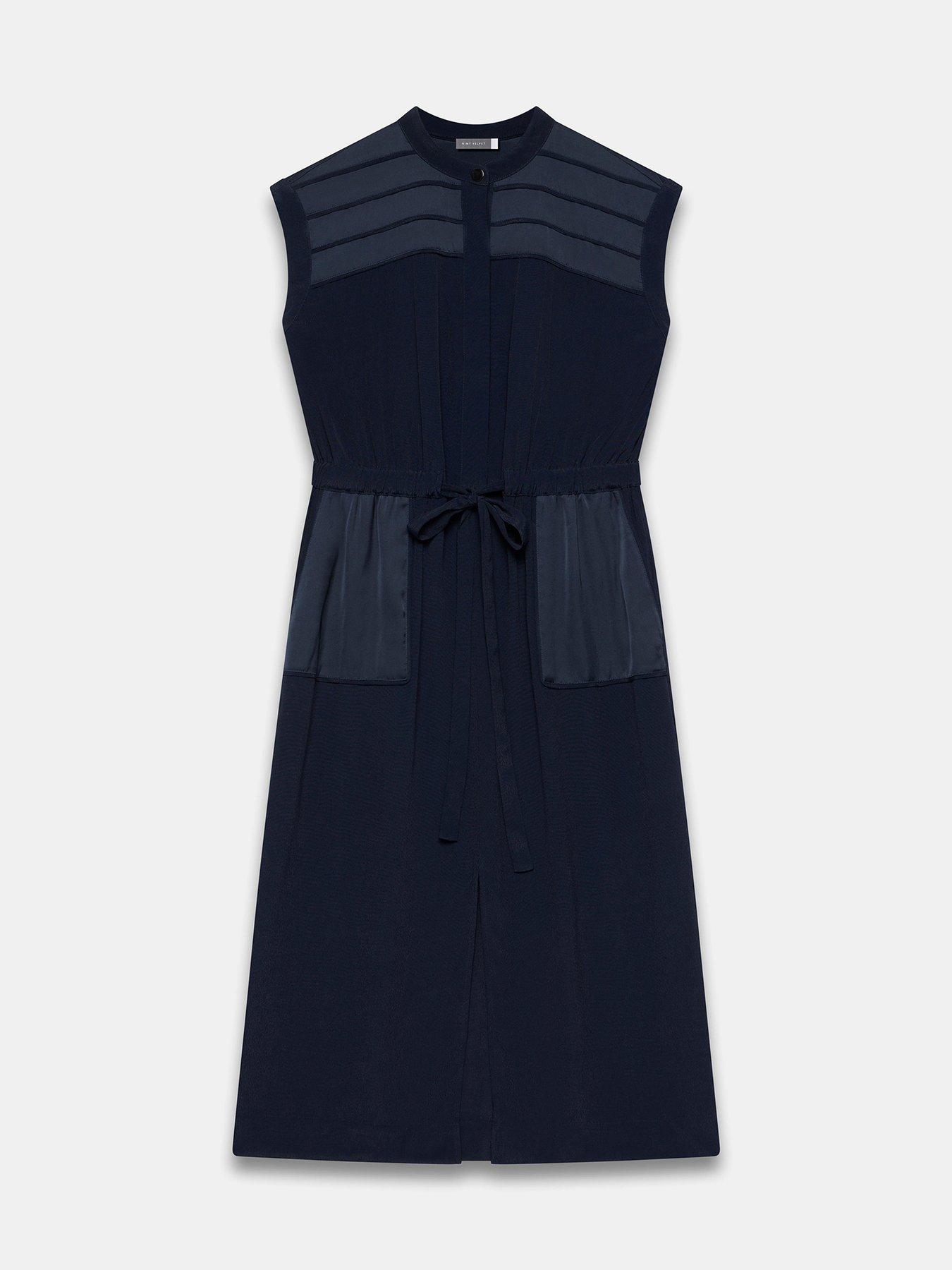 Image 5 of 6 of Mint Velvet Utility Satin Shirt Dress - Blue