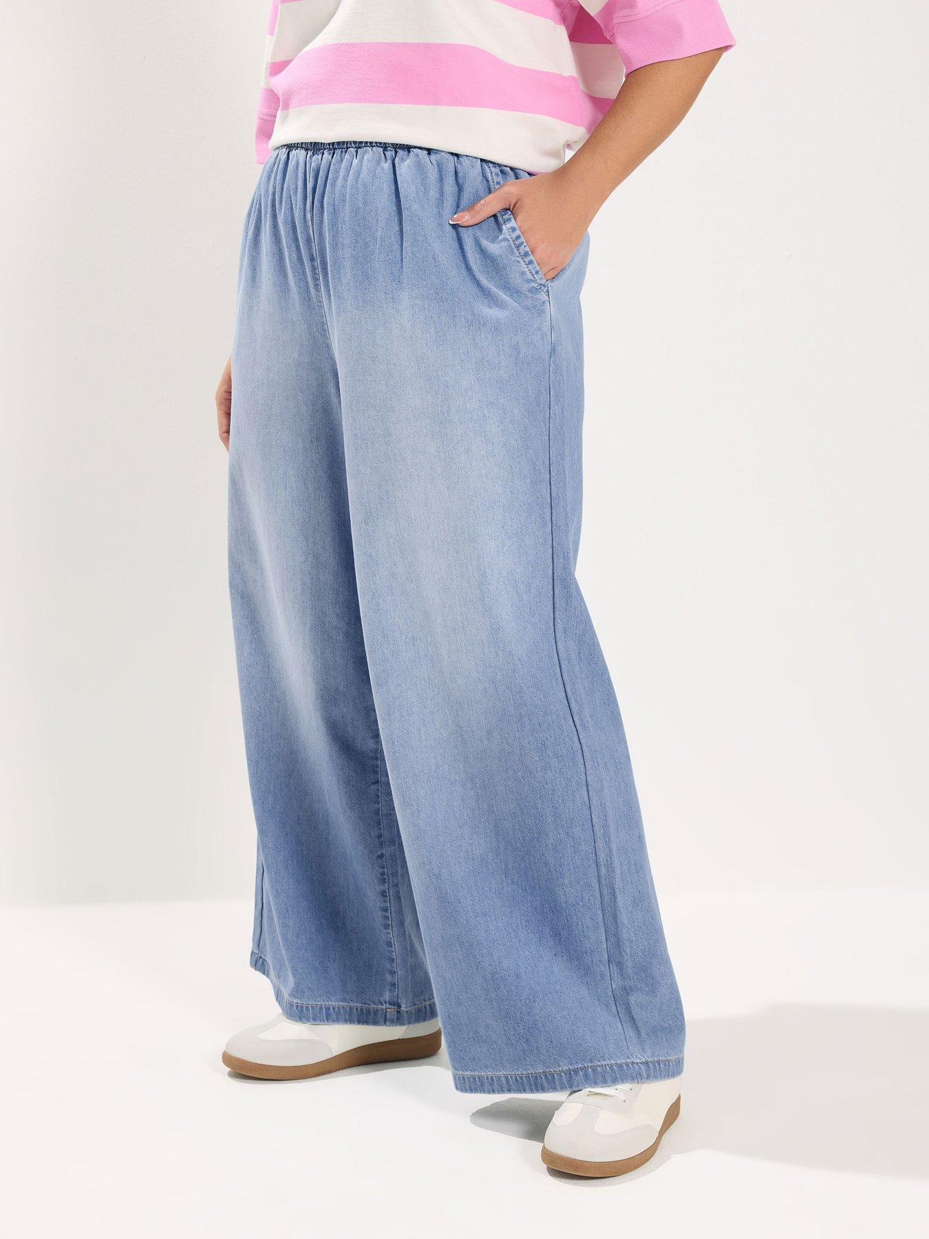 Yours Curve Pull On Wide Leg Jean 28" - Blue