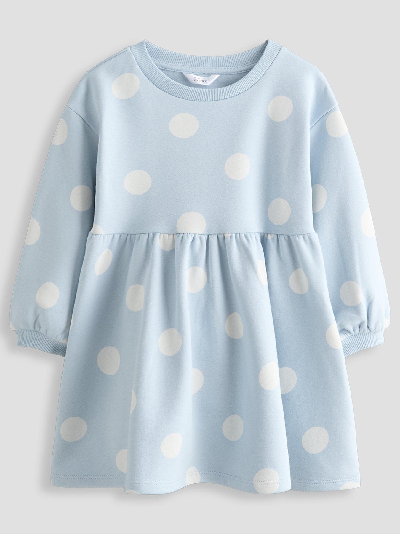 The Very Collection Girls Polka Dot Sweat Dress - Light Blue