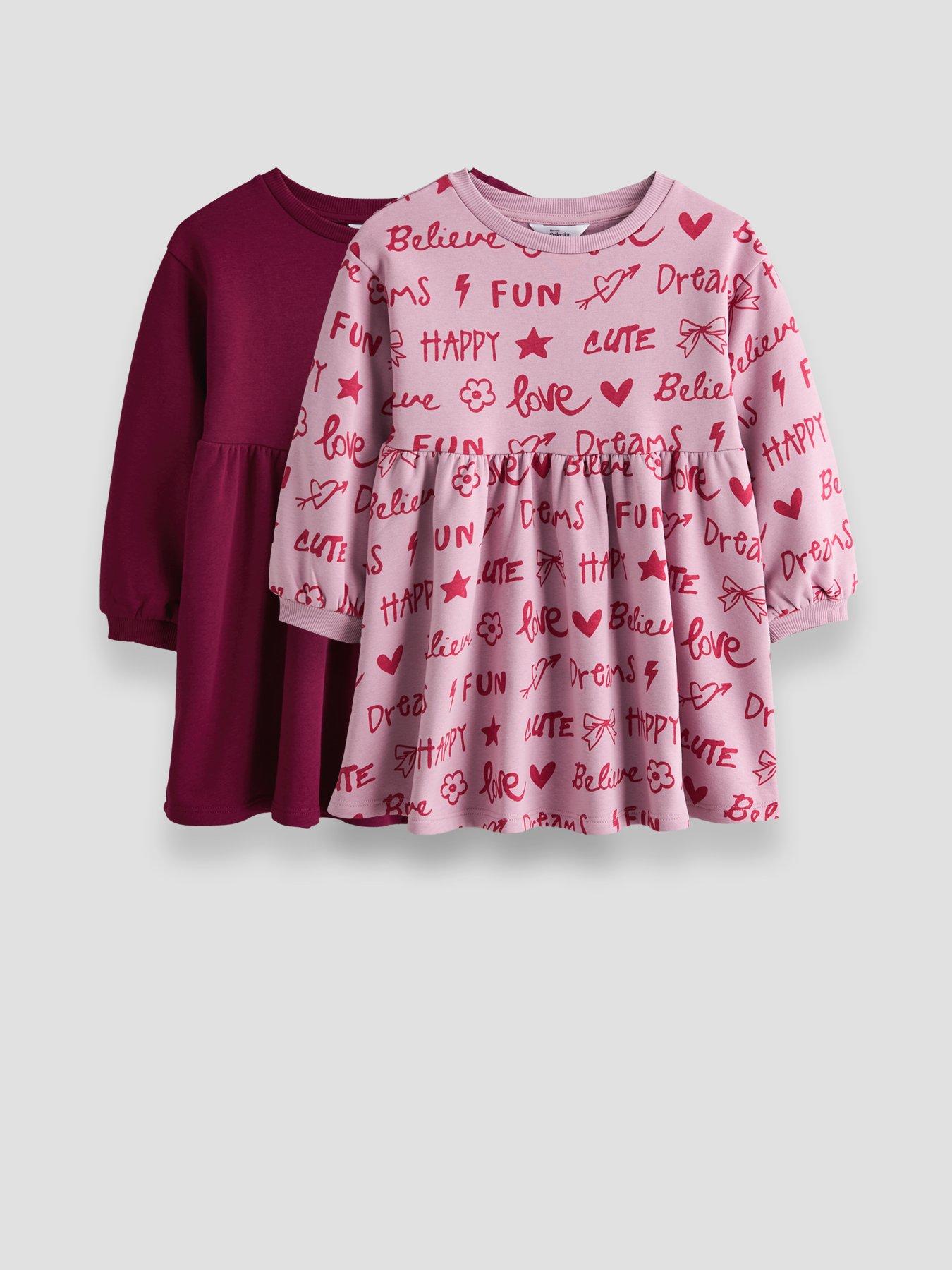 Image 1 of 6 of The Very Collection Girls 2 Pack Graphic Print Sweat Dresses - Multi