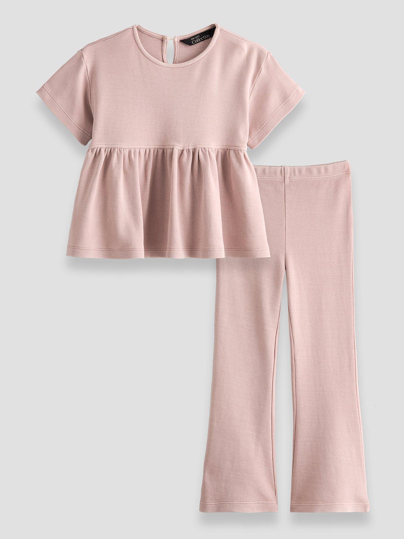 The Very Collection Girls Short Sleeve Peplum Washed Top And Legging Basic Set
