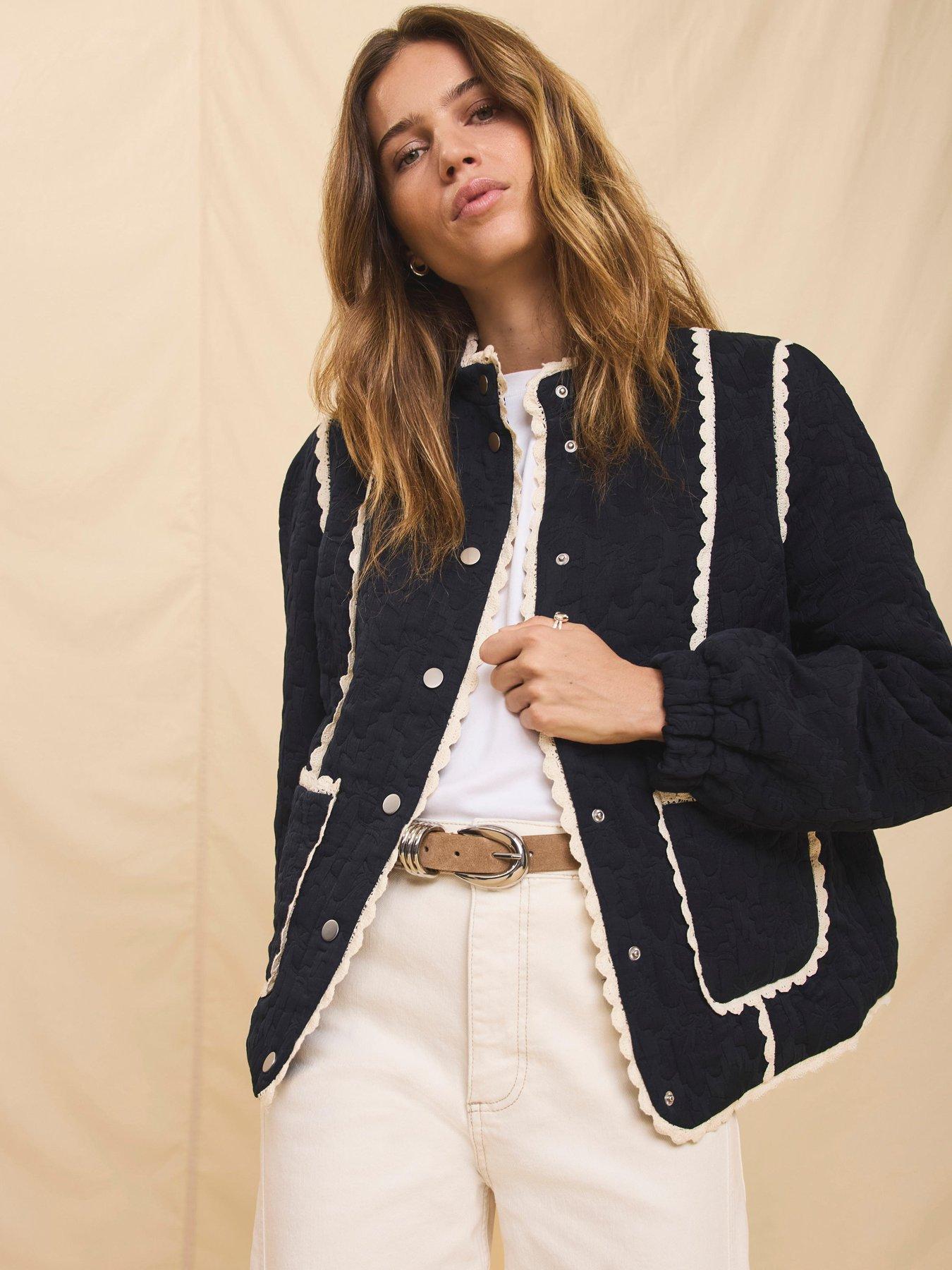 Mint Velvet Navy Floral Quilted Jacket - Blue