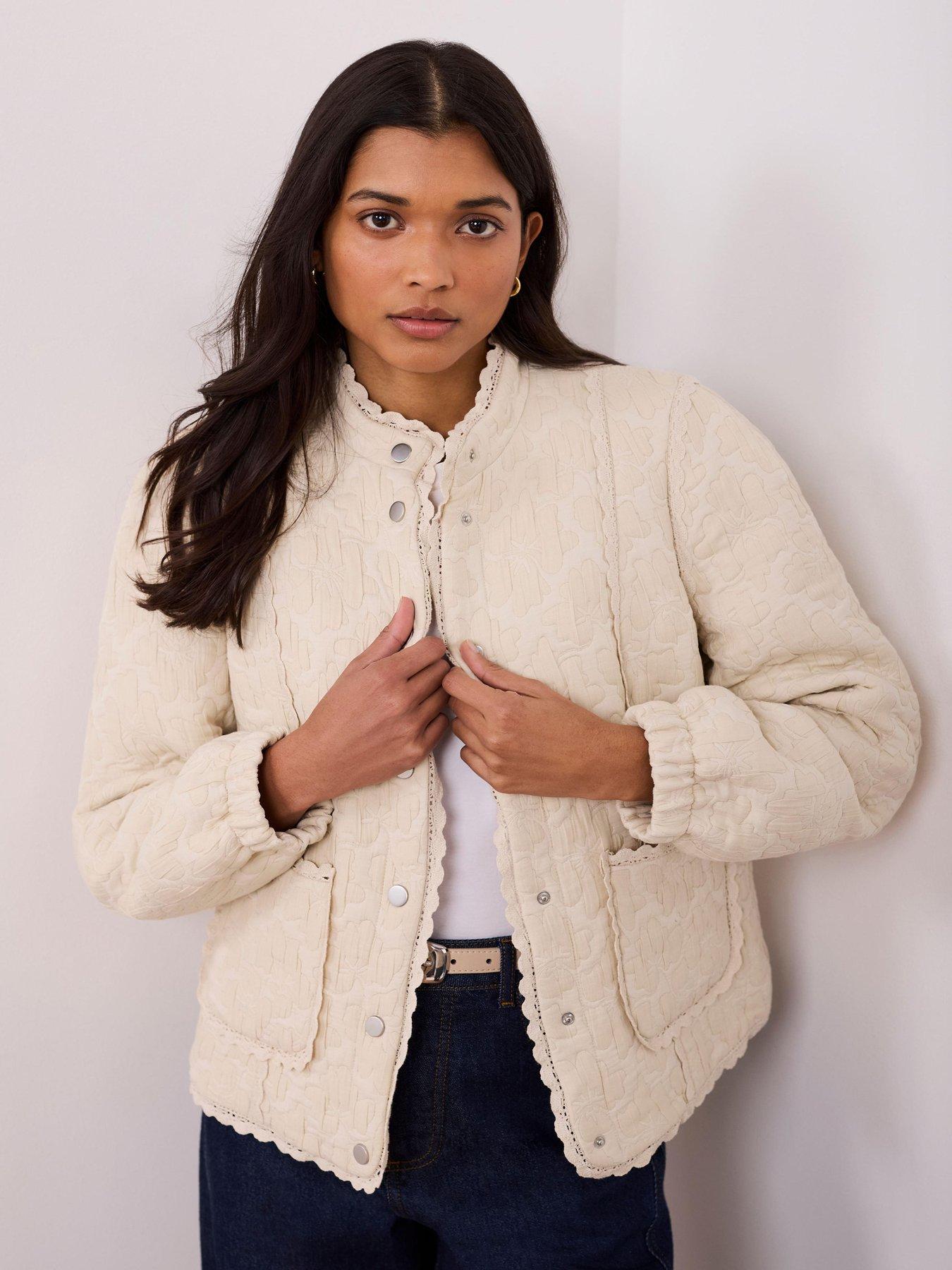 Mint Velvet Cream Floral Quilted Jacket - Ivory