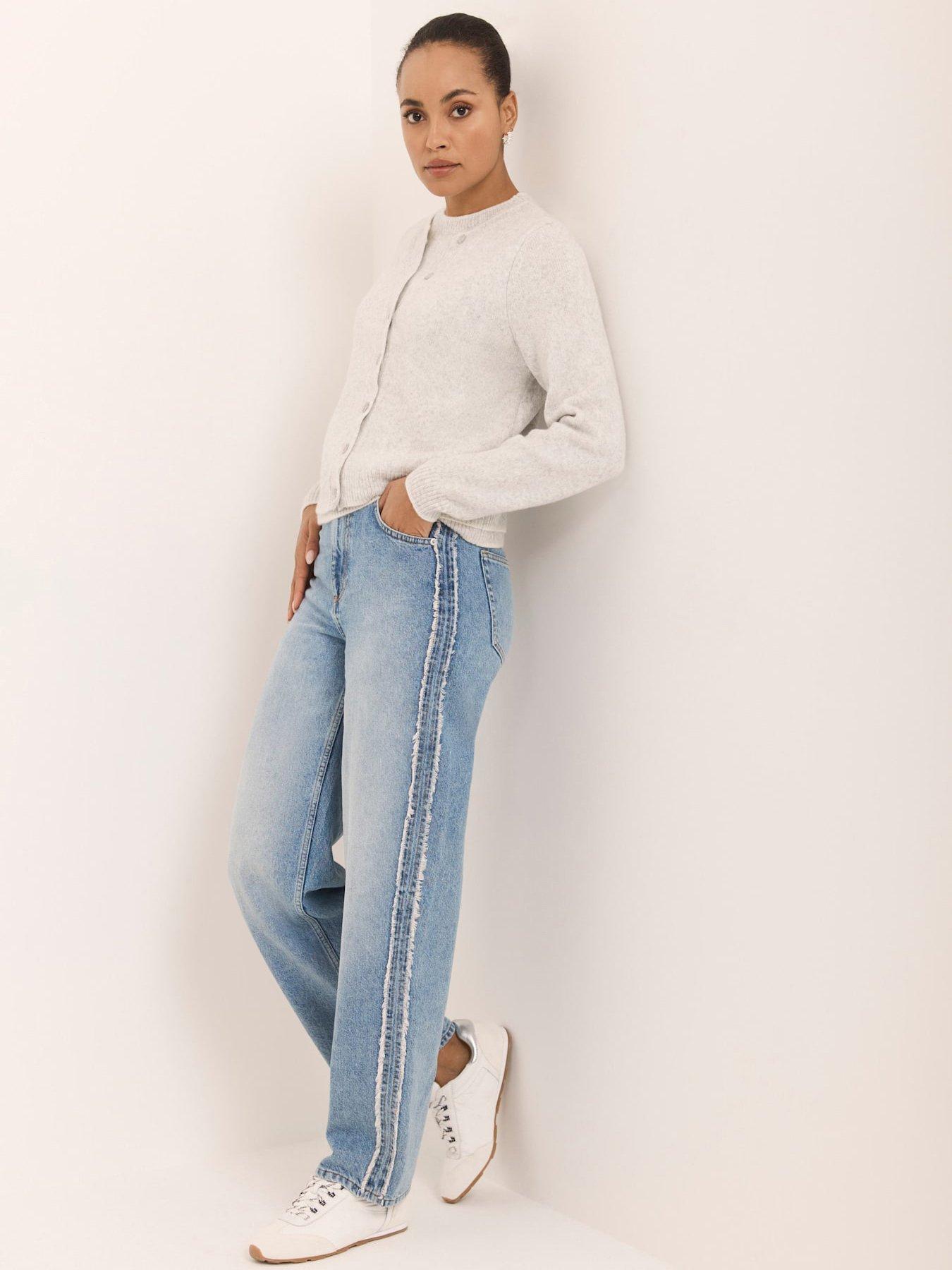 Mint Velvet Relaxed Boyfriend Side Trim Jeans - Light Indigo Wash