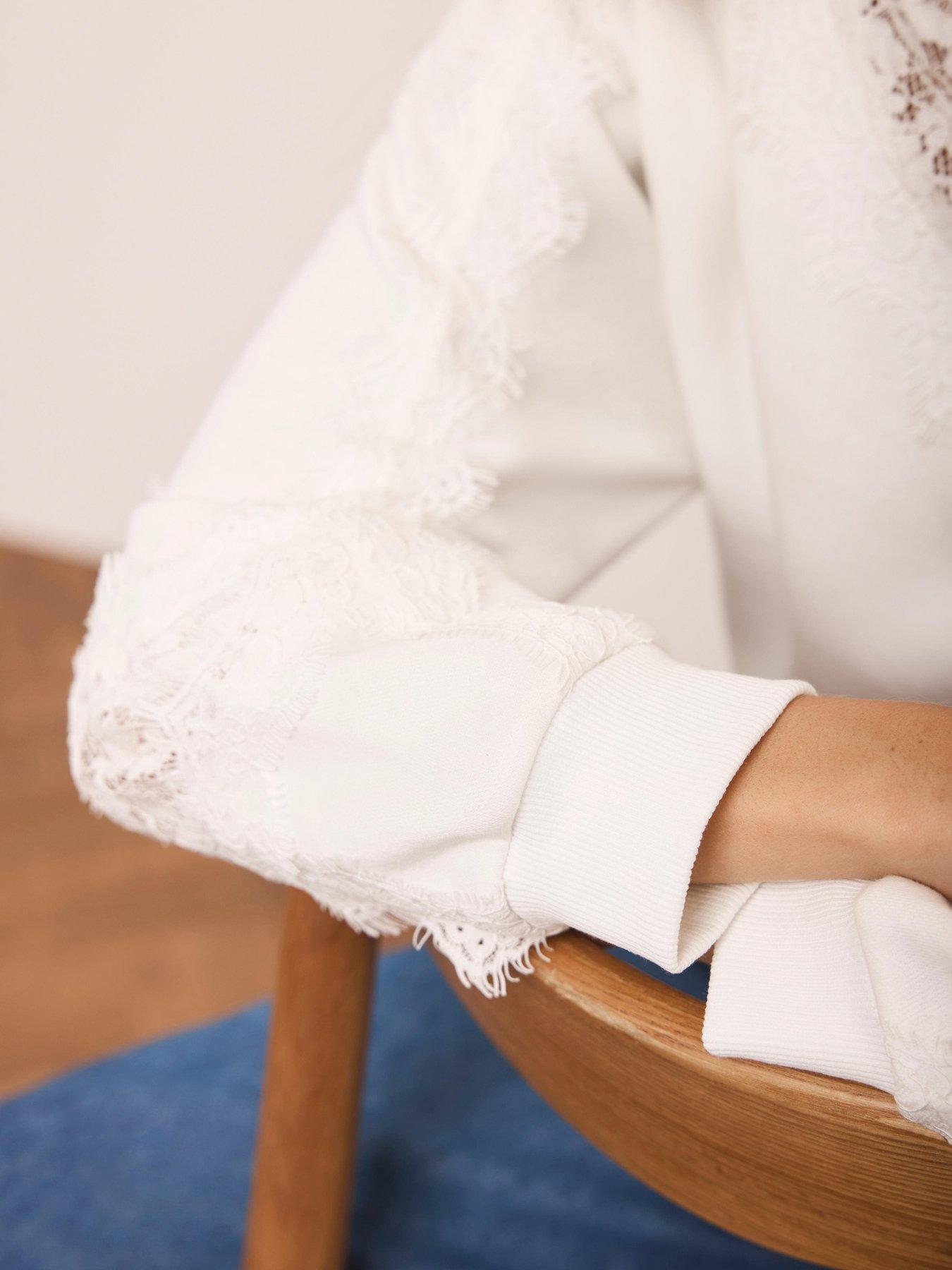 Image 4 of 6 of Mint Velvet Lace Insert Sweatshirt - White
