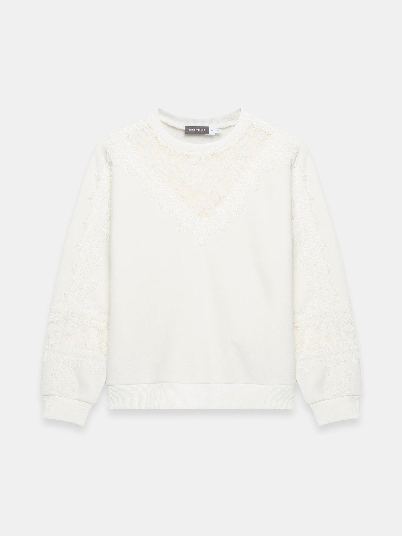 Image 5 of 6 of Mint Velvet Lace Insert Sweatshirt - White