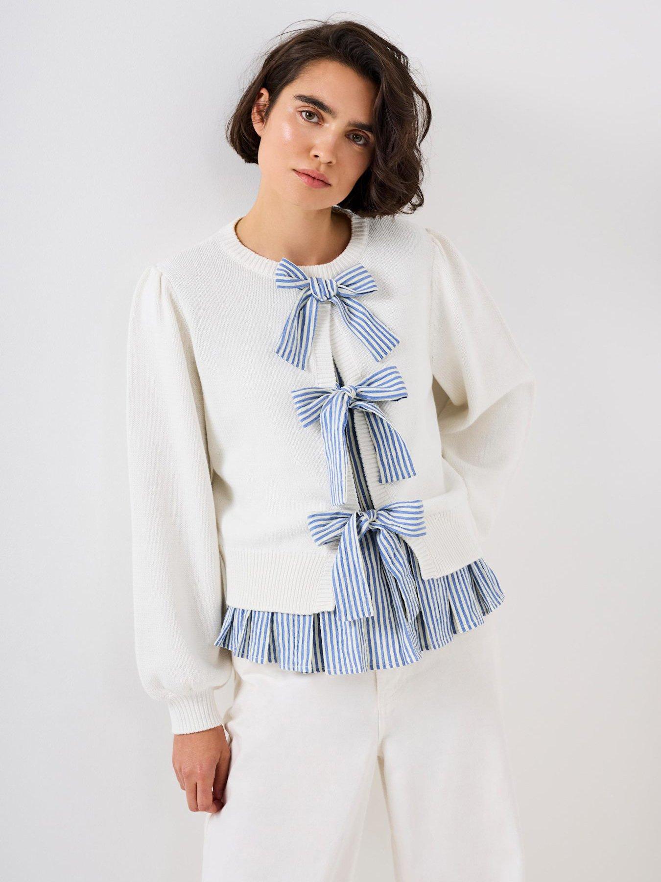 Image 2 of 7 of Mint Velvet Woven Mix Stripe Jumper - White