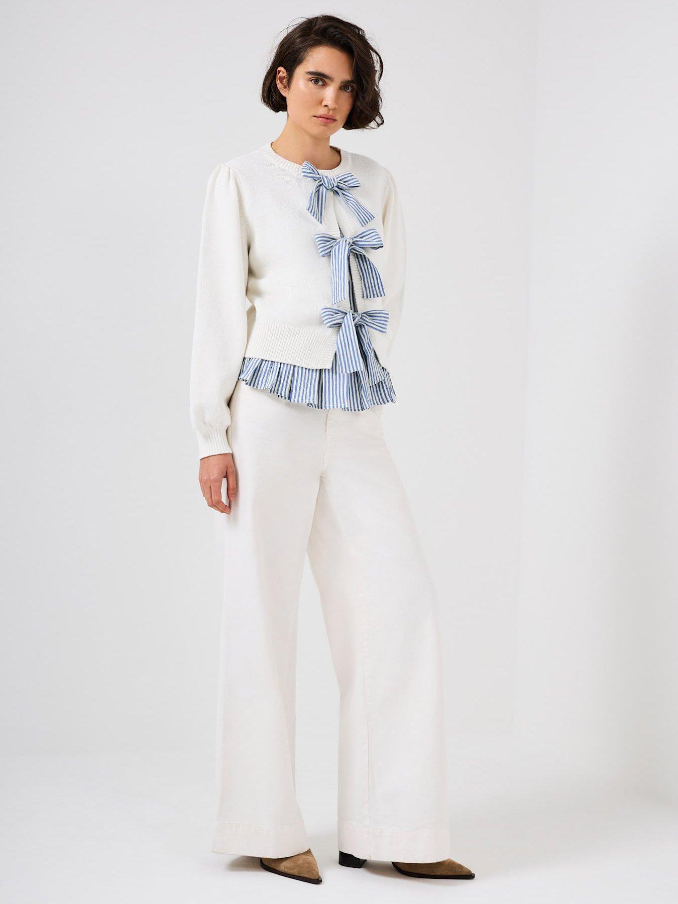 Image 5 of 7 of Mint Velvet Woven Mix Stripe Jumper - White