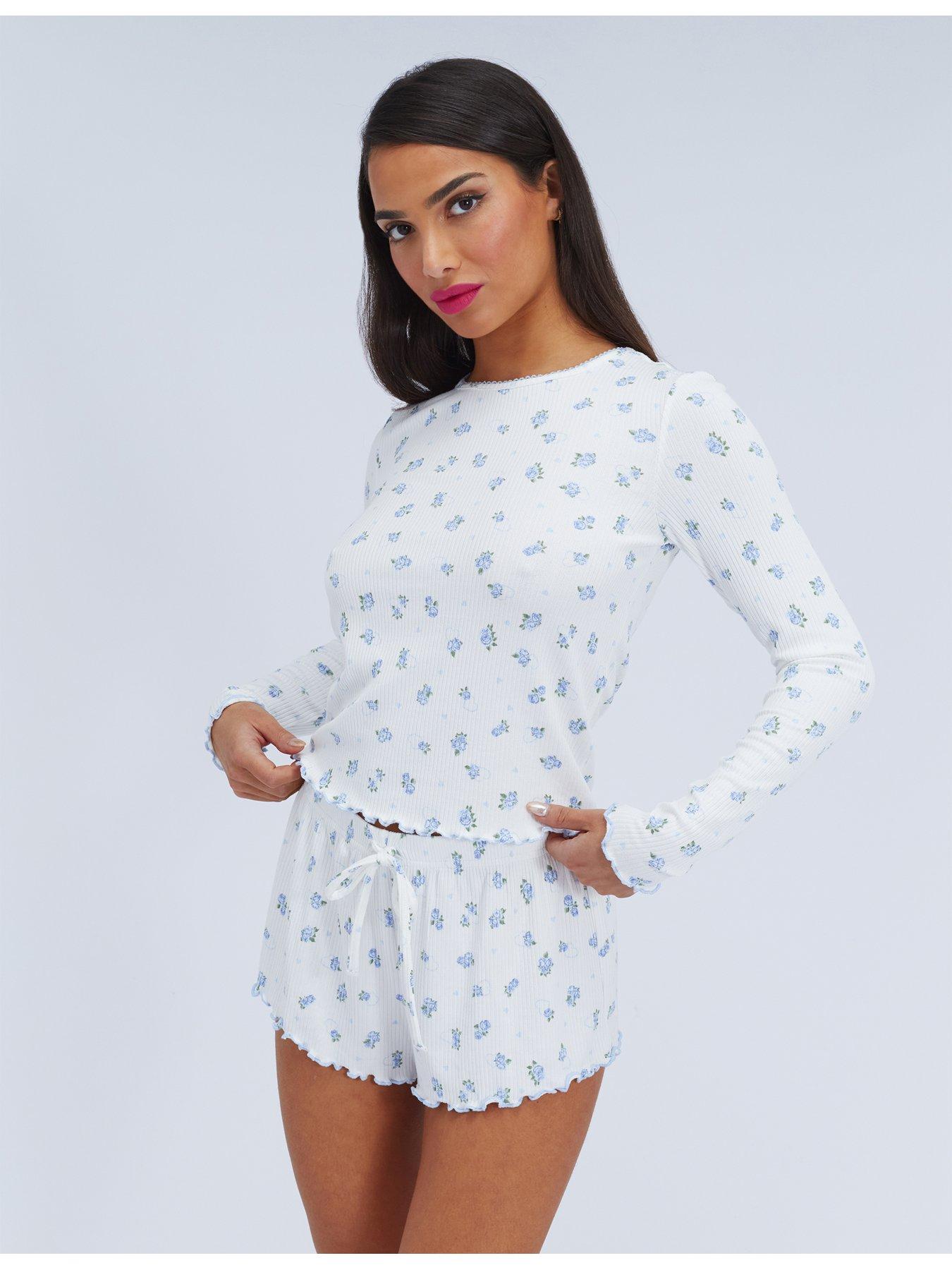 Boux Avenue Floral Rib Short Pj Set - Ivory Mix