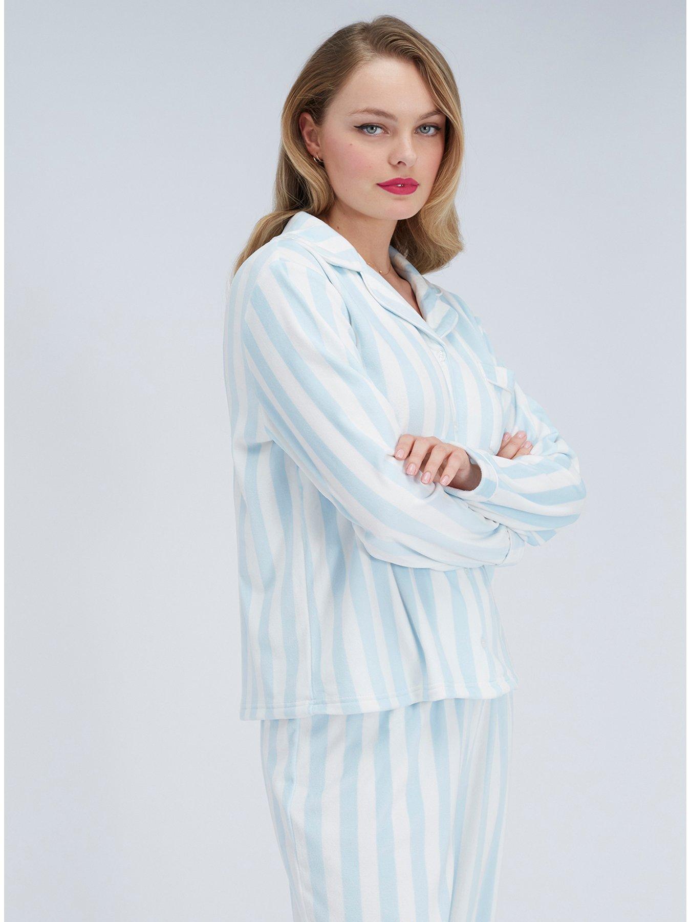  image of boux-avenue-stripe-velour-pyjama-set-blue