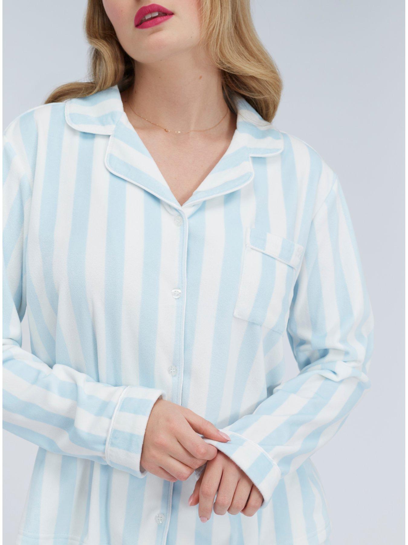  image of boux-avenue-stripe-velour-pyjama-set-blue