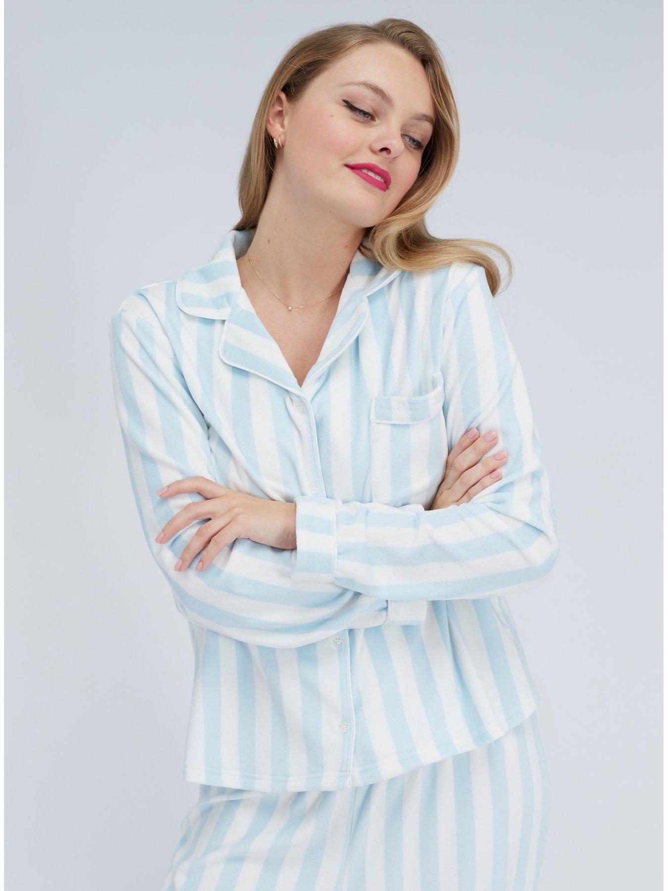  image of boux-avenue-stripe-velour-pyjama-set-blue