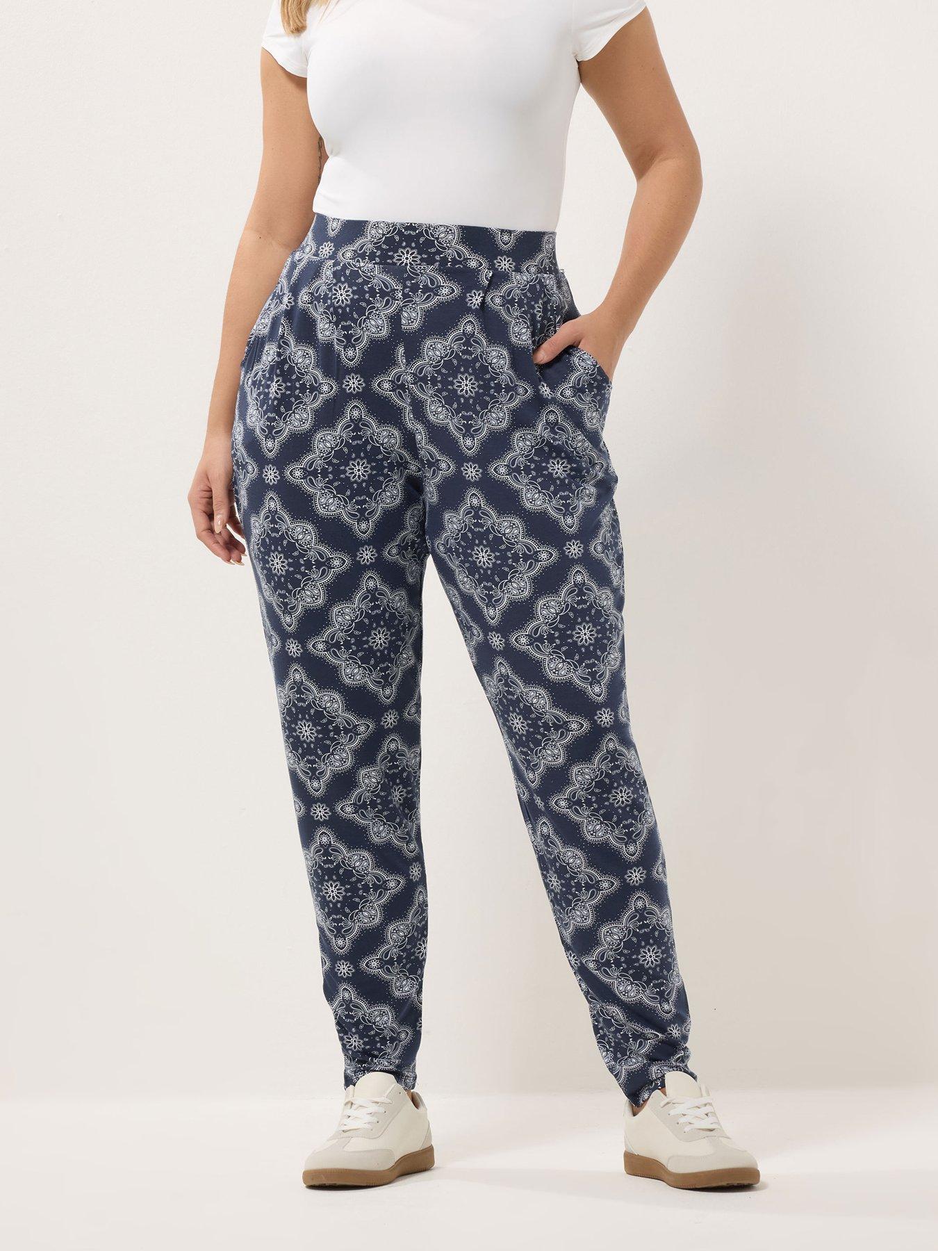 Yours Curve Double Pleat Harem Trousers - Blue