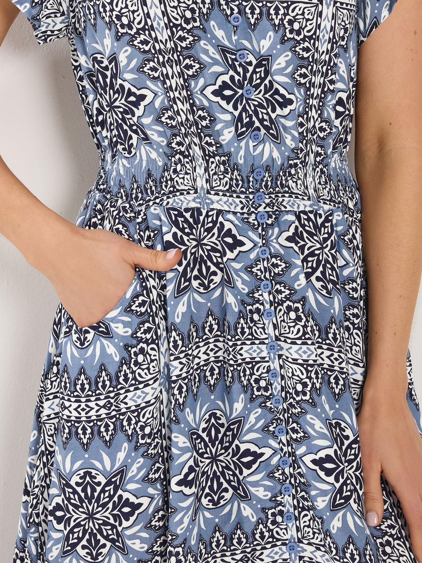 Long Tall Sally Tile Print Button Lace Maxi Dress - Blue | Littlewoods