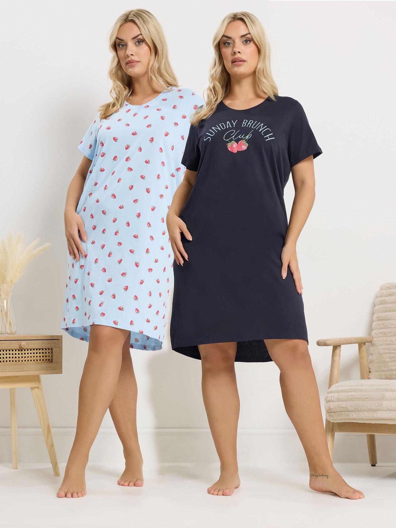 Image 1 of 6 of Yours Curve 2 Pack Sunday Brunch Dipped Back Nightdress