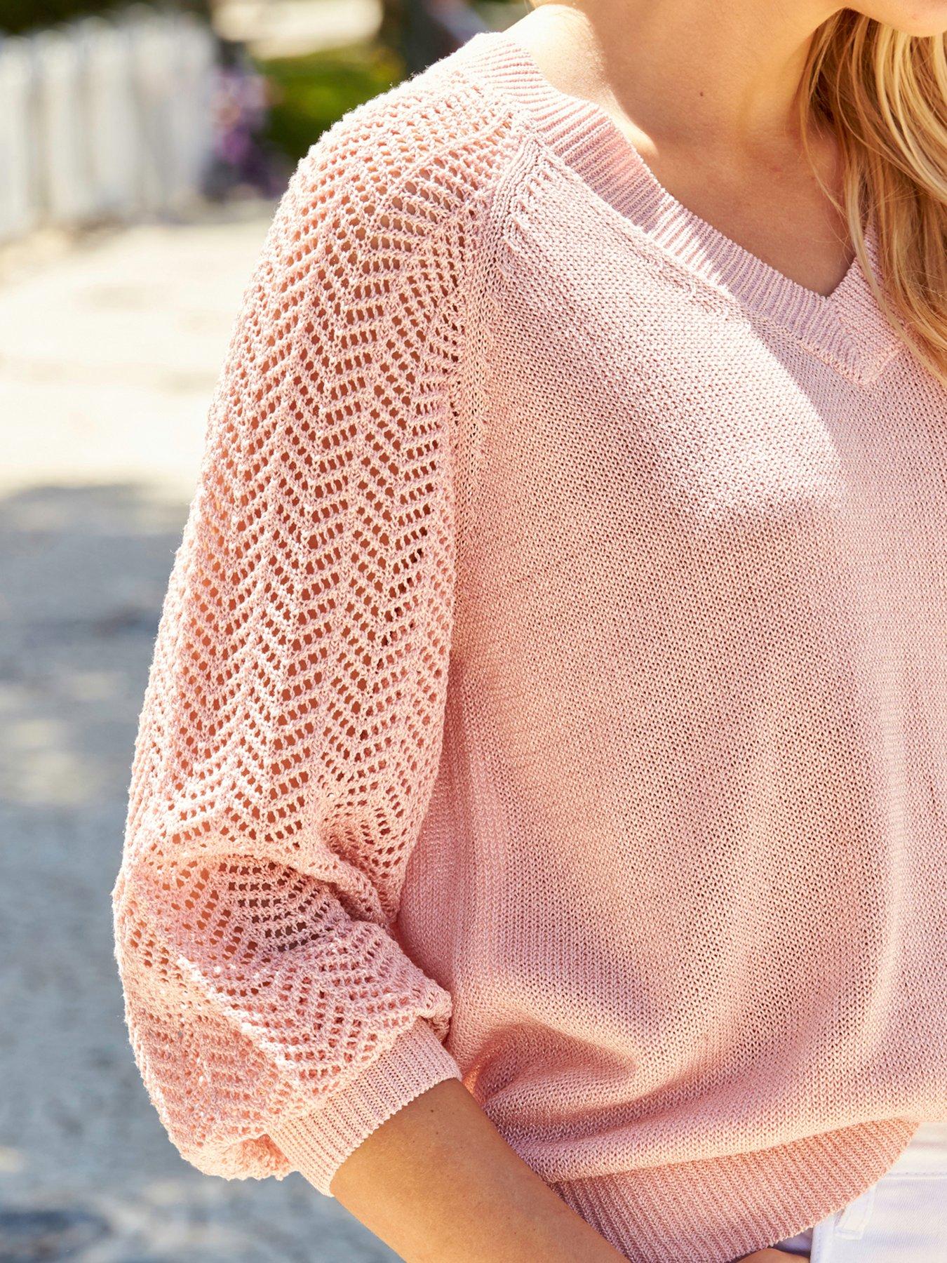 Image 4 of 6 of Sosandar Pointelle Sleeve Jumper - Pink