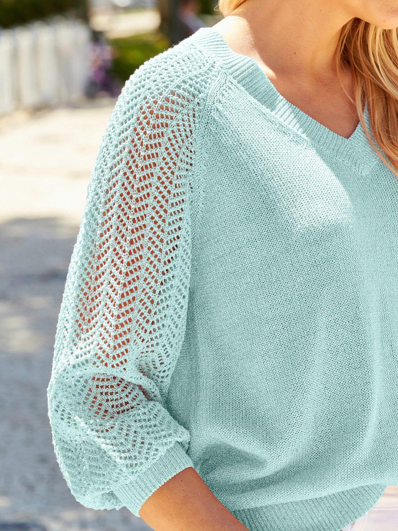 Image 4 of 4 of Sosandar Pointelle Sleeve Jumper - Blue