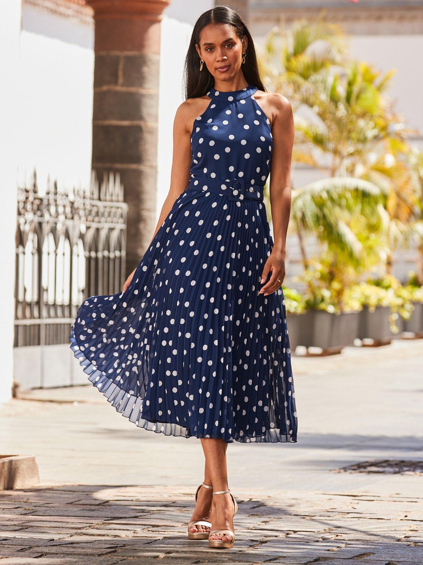 Sosandar Pleated Halter Dress - Navy