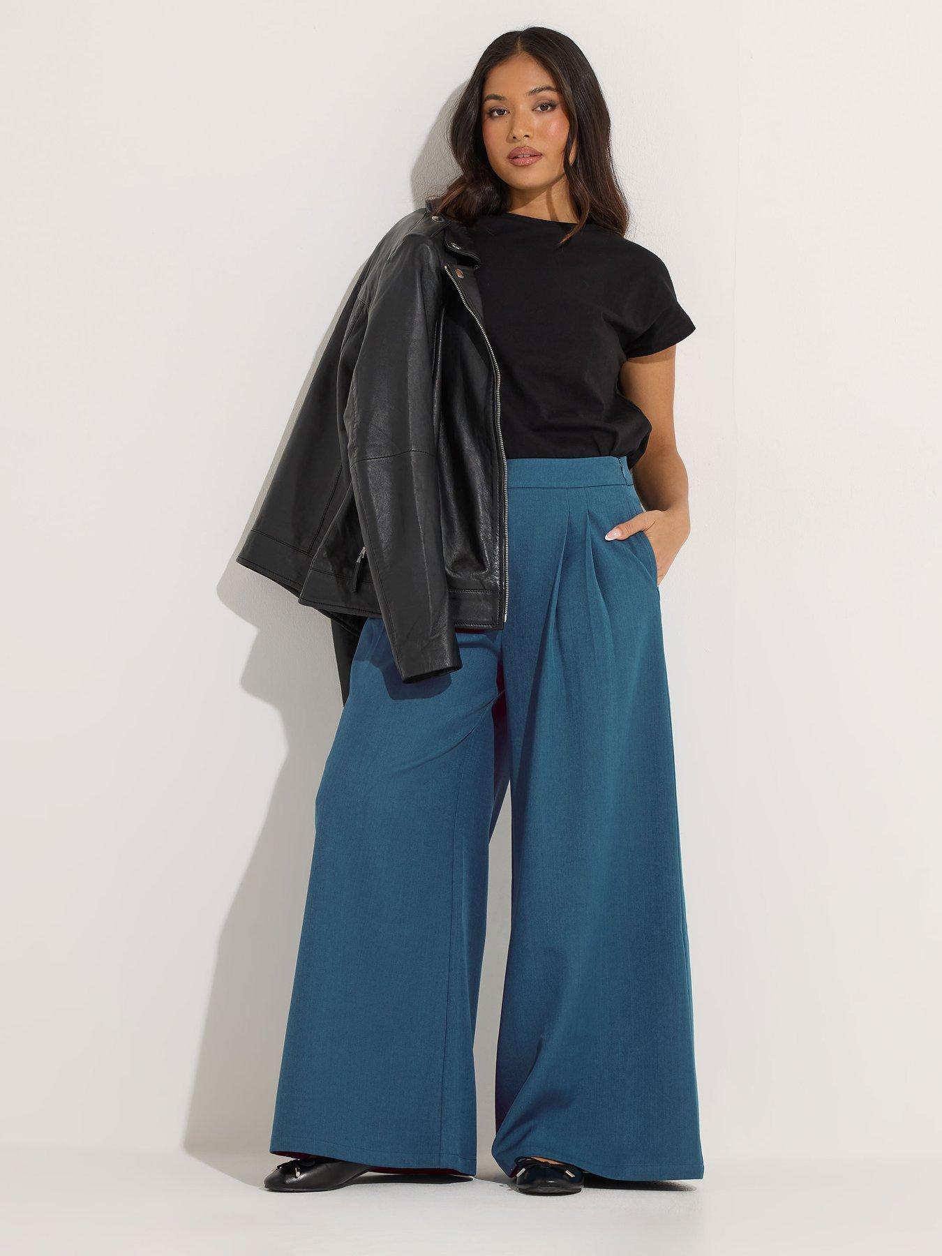 Image 1 of 6 of PixieGirl Petite Pleat Front Palazzo Trousers