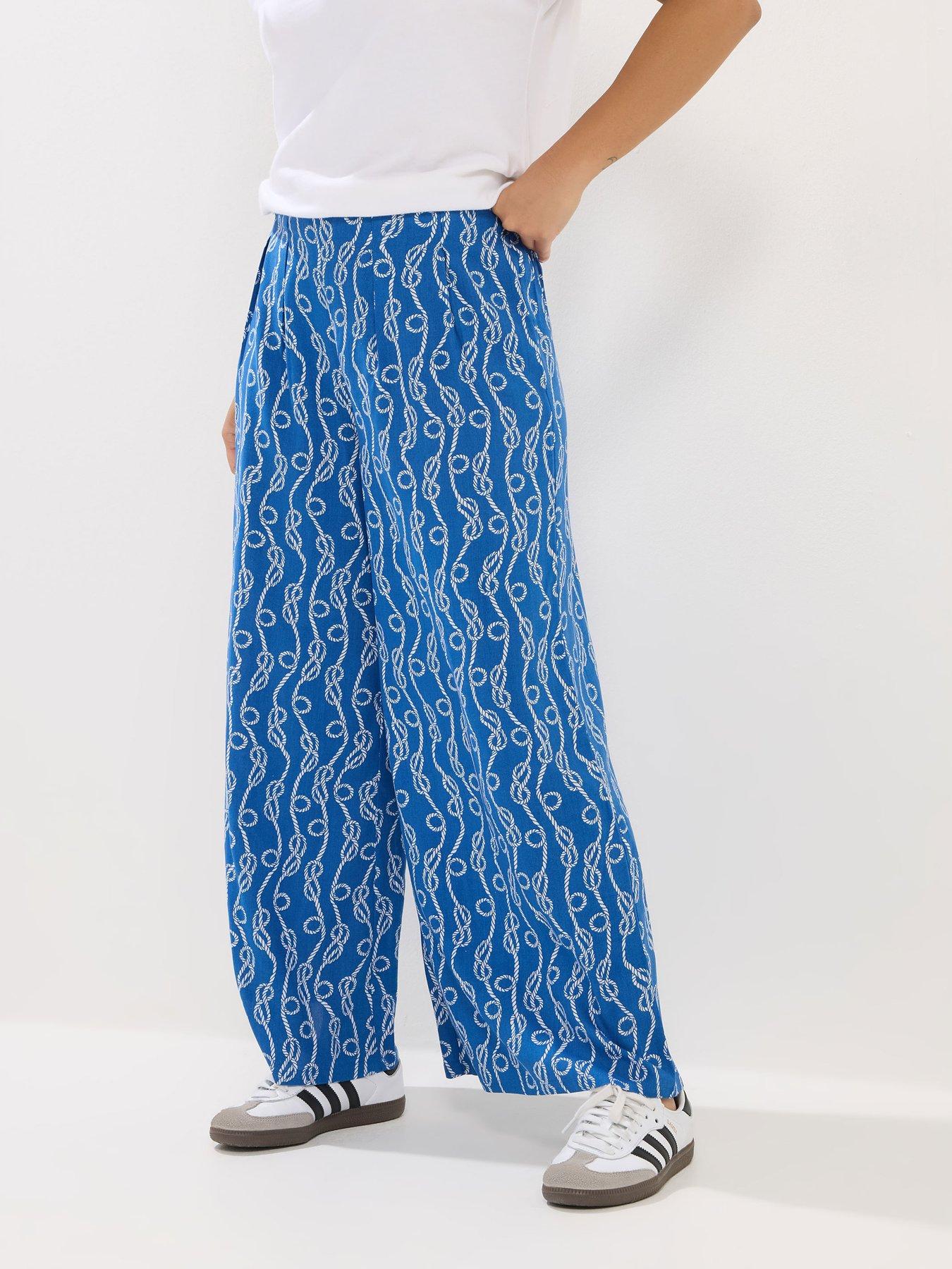 PixieGirl Petite Rope Print Palazzo Trousers - Blue