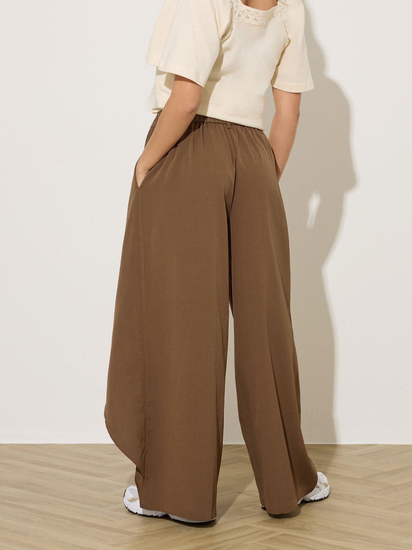  image of pixiegirl-petite-wrap-wide-leg-trousers-brown