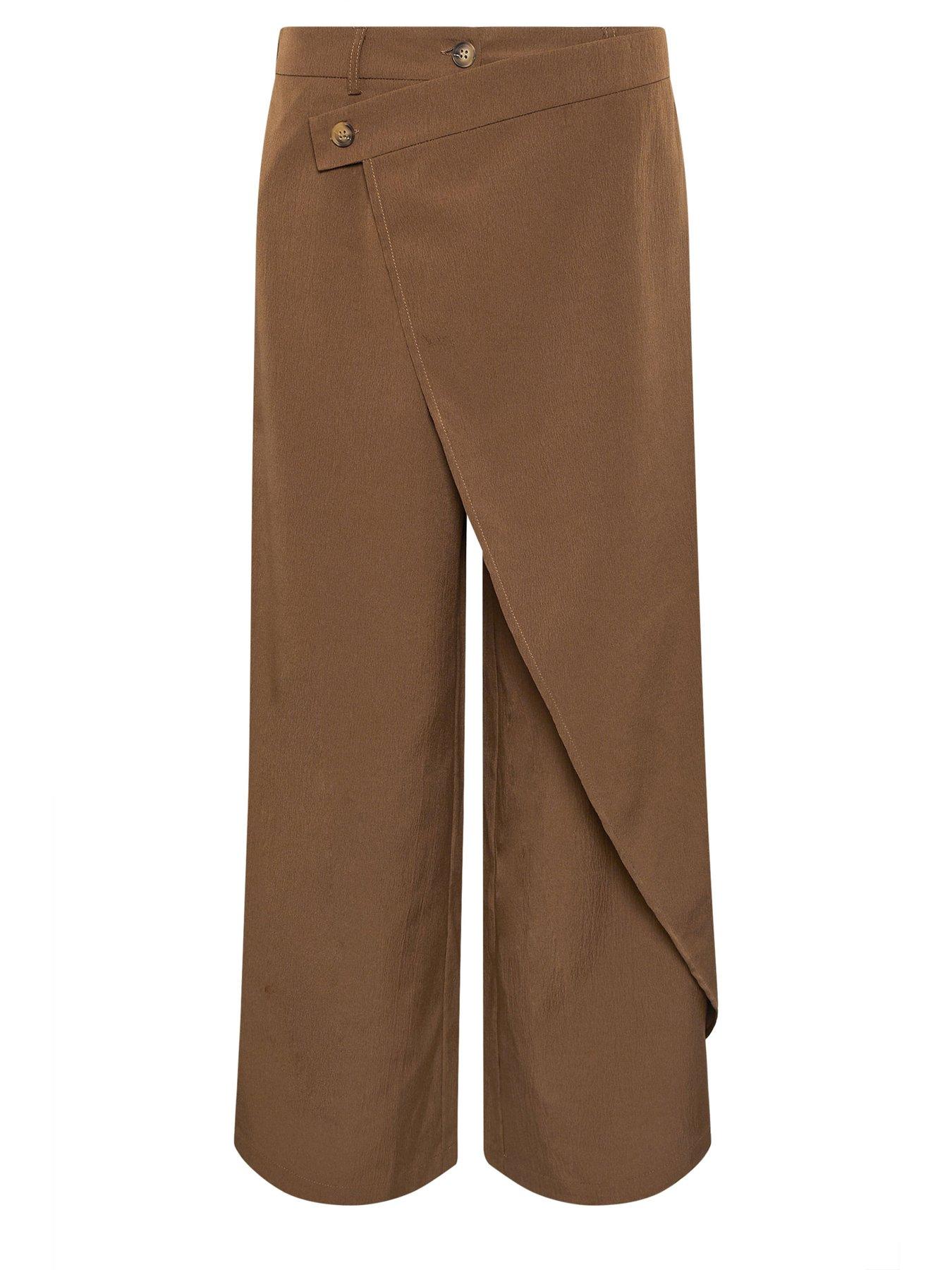  image of pixiegirl-petite-wrap-wide-leg-trousers-brown