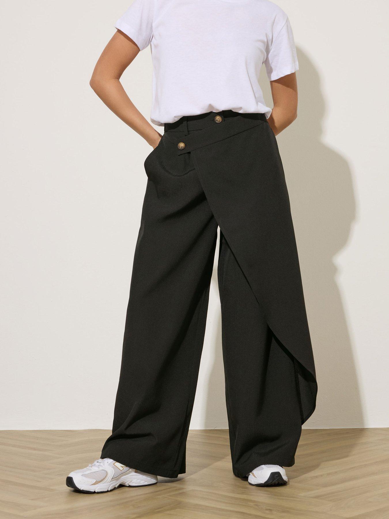 front image of pixiegirl-petite-wrap-wide-leg-trousers-black