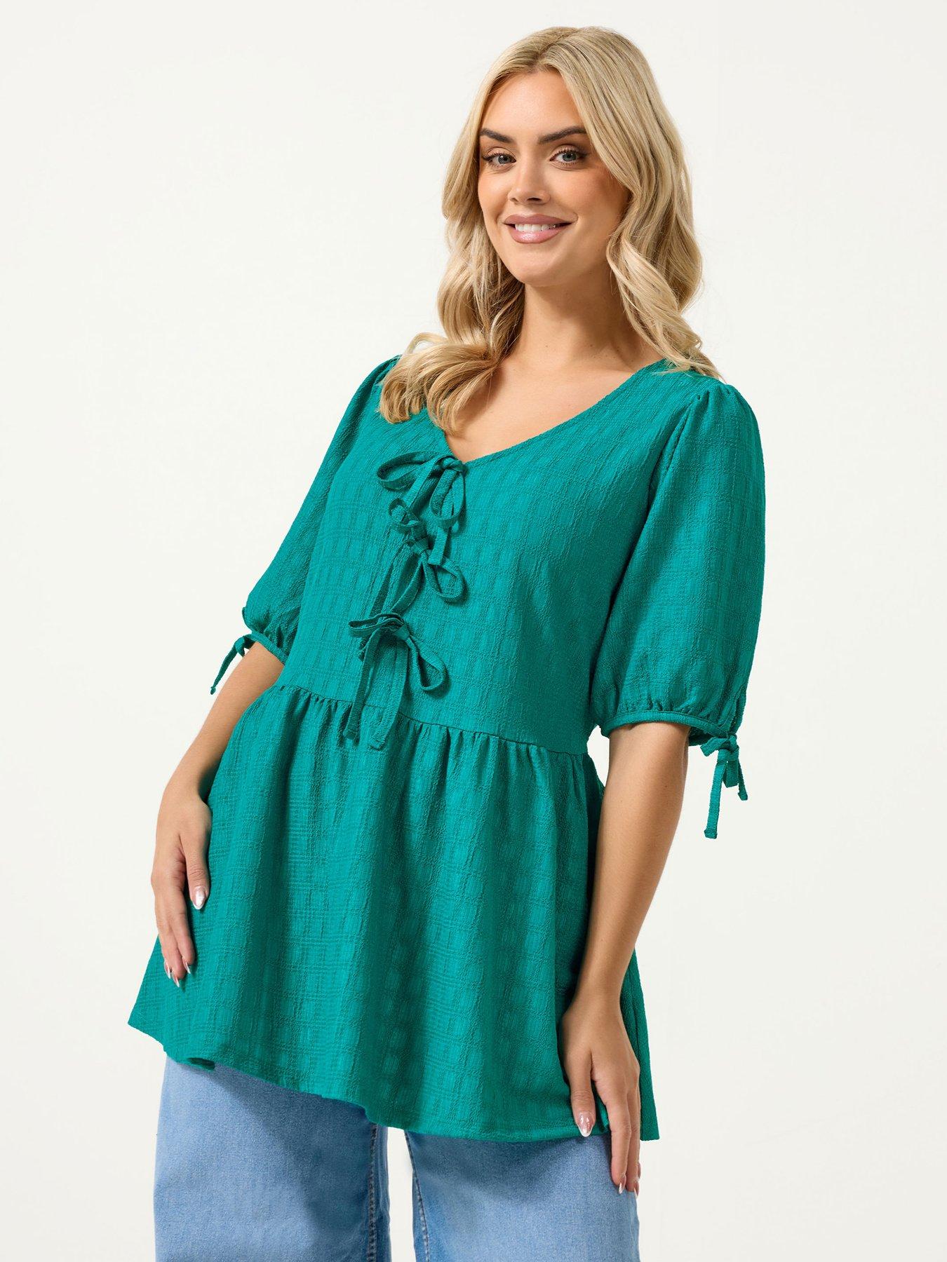 Yours Curve Bow Front Peplum Textured T-shirt