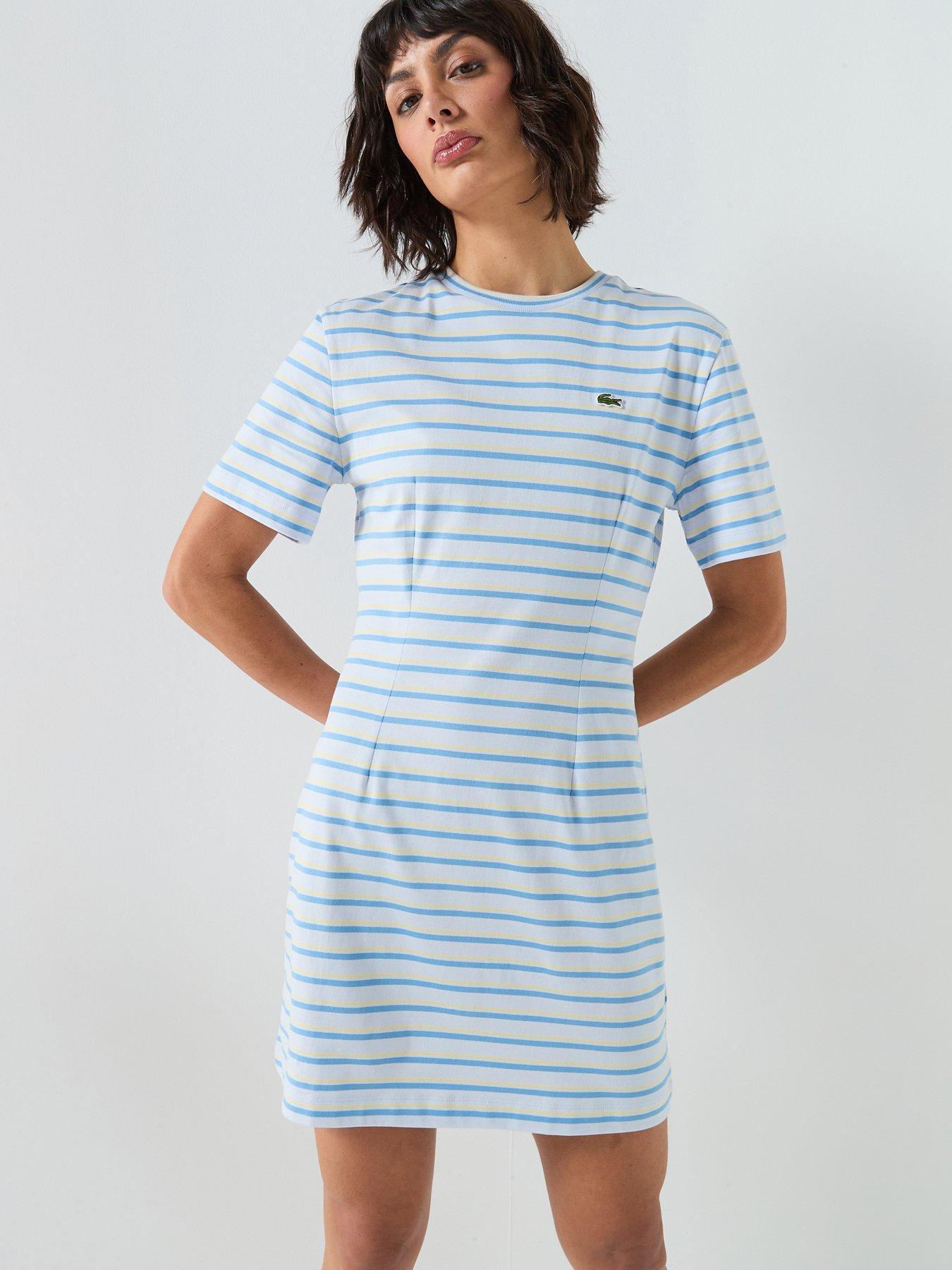 Lacoste Striped Logo T-Shirt Dress - Blue