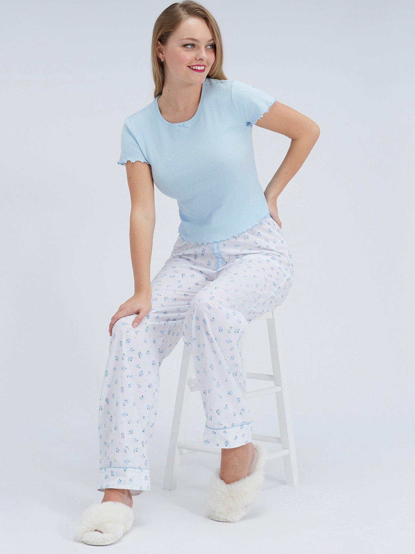 Boux Avenue Floral Pointelle Pyjama Set - Blue