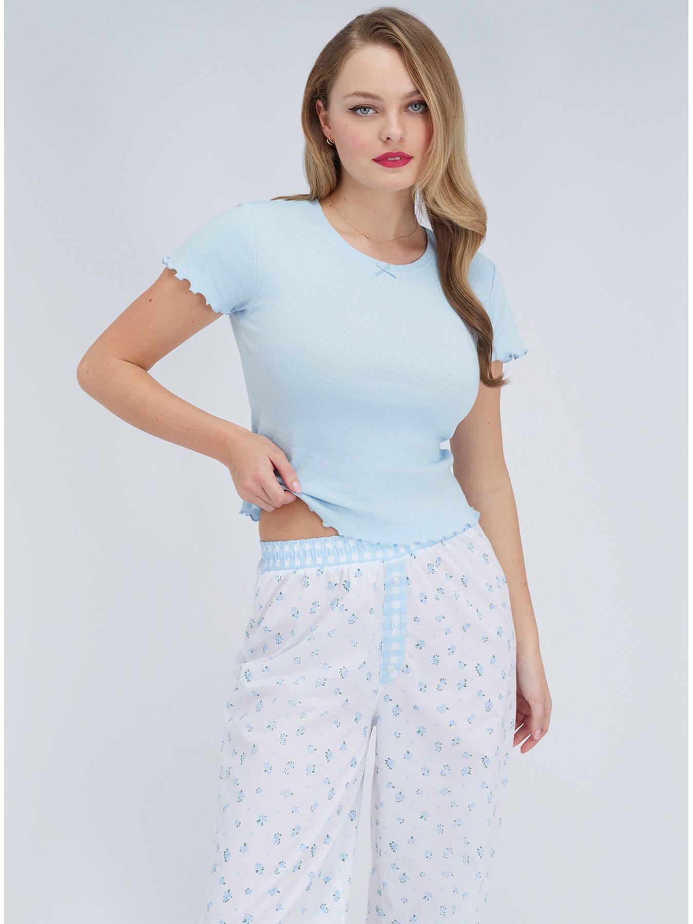 Image 3 of 6 of Boux Avenue Floral Pointelle Pyjama Set - Blue