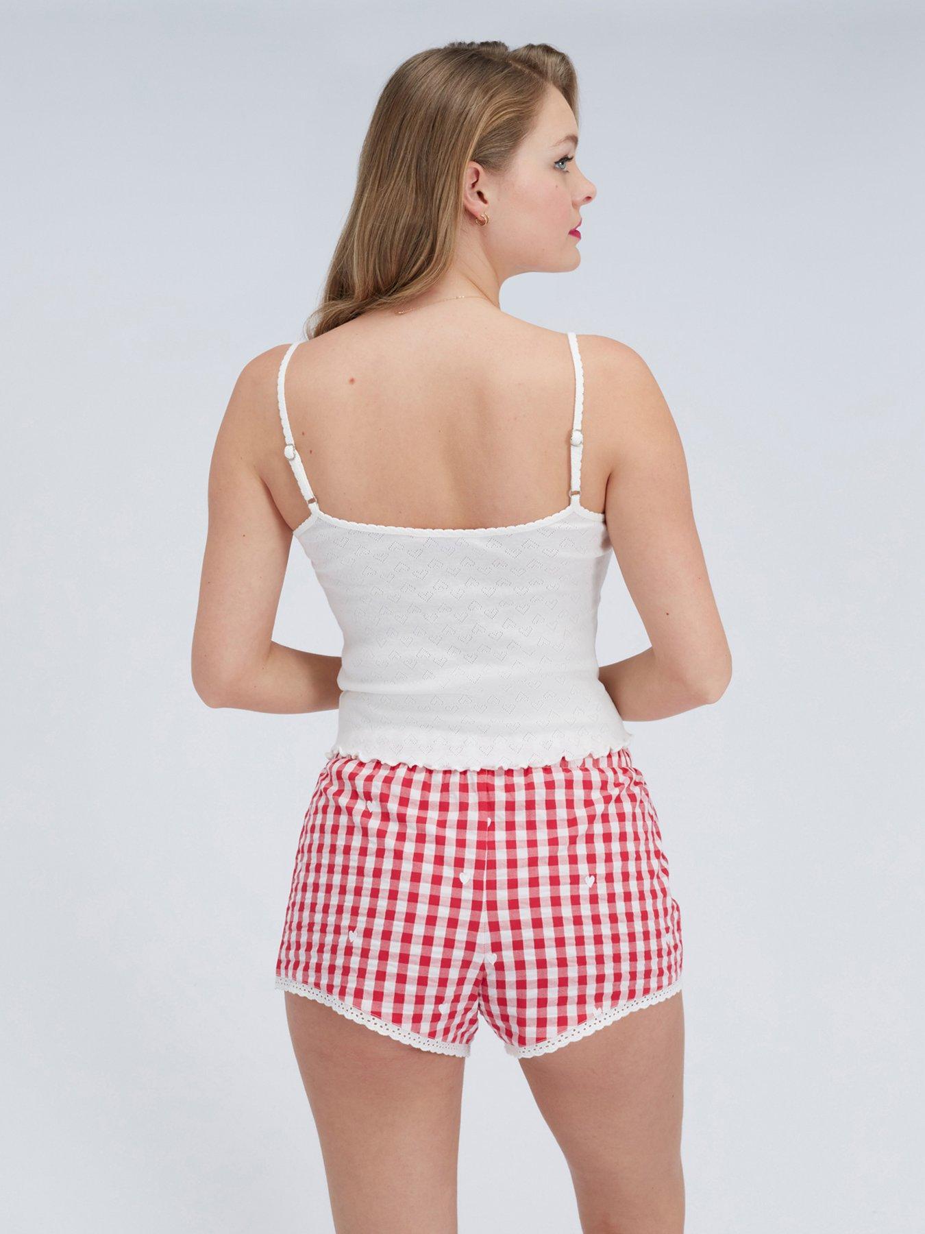  image of boux-avenue-gingham-pointelle-short-pyjama-set-white