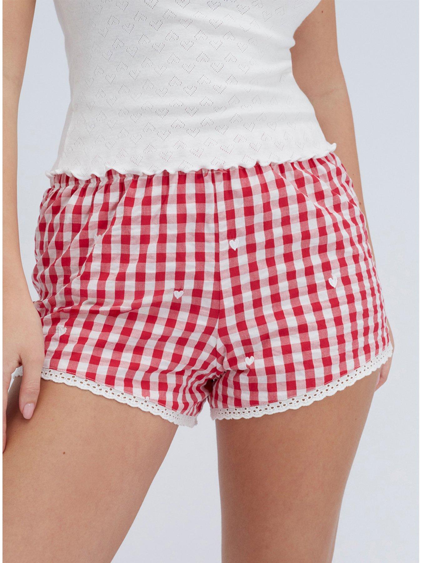  image of boux-avenue-gingham-pointelle-short-pyjama-set-white