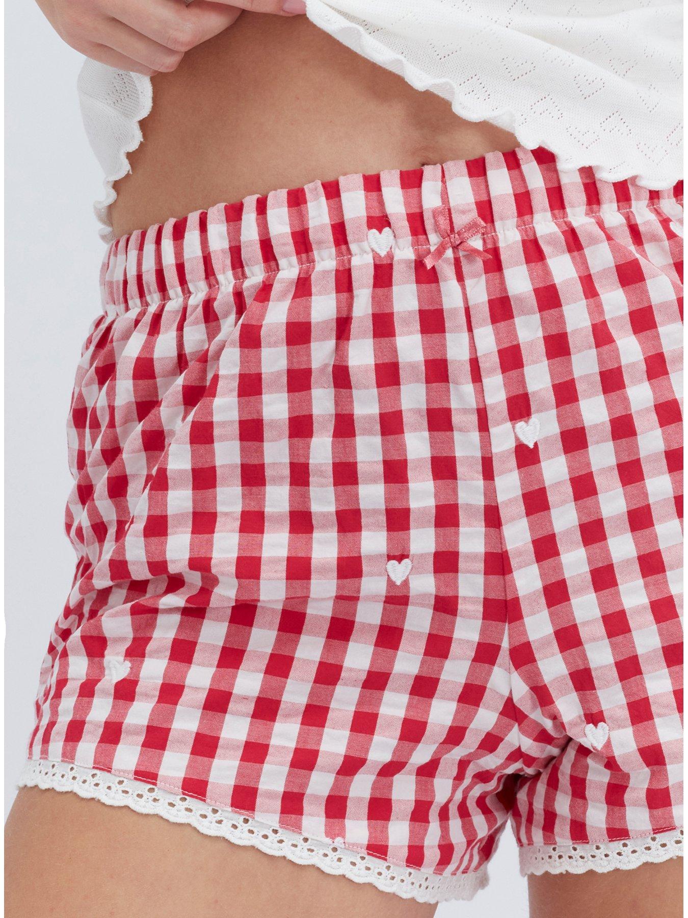  image of boux-avenue-gingham-pointelle-short-pyjama-set-white