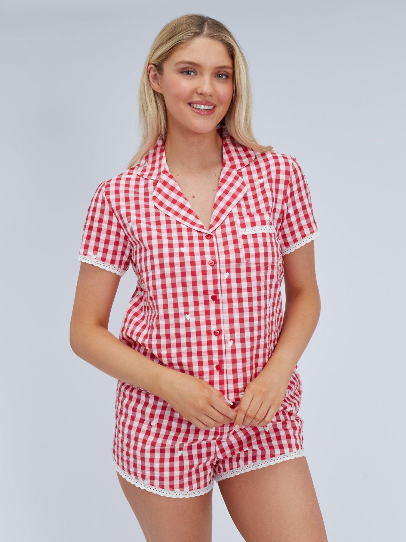 Boux Avenue Gingham Cotton Short Pj Set - Red