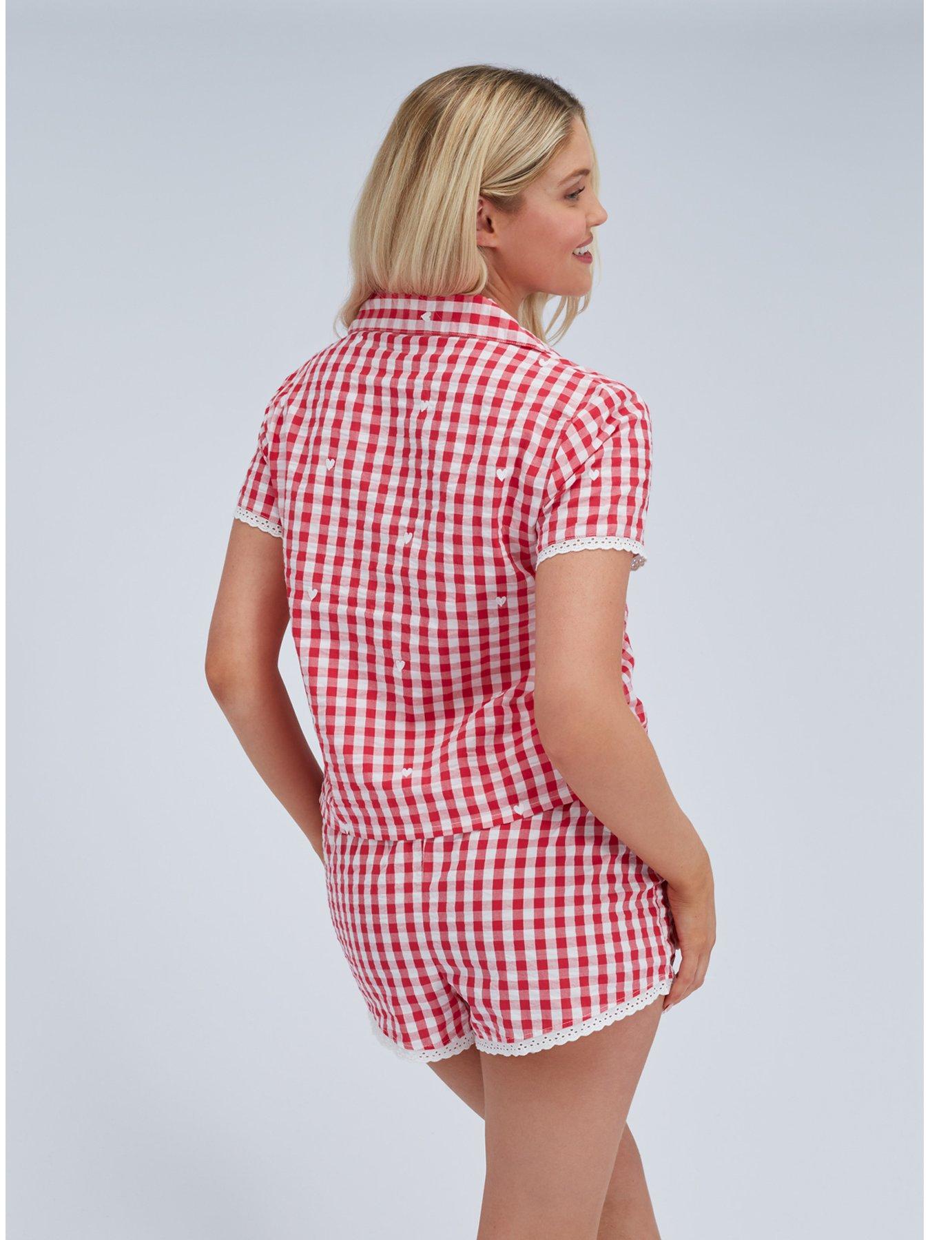  image of boux-avenue-gingham-cotton-short-pj-set-red