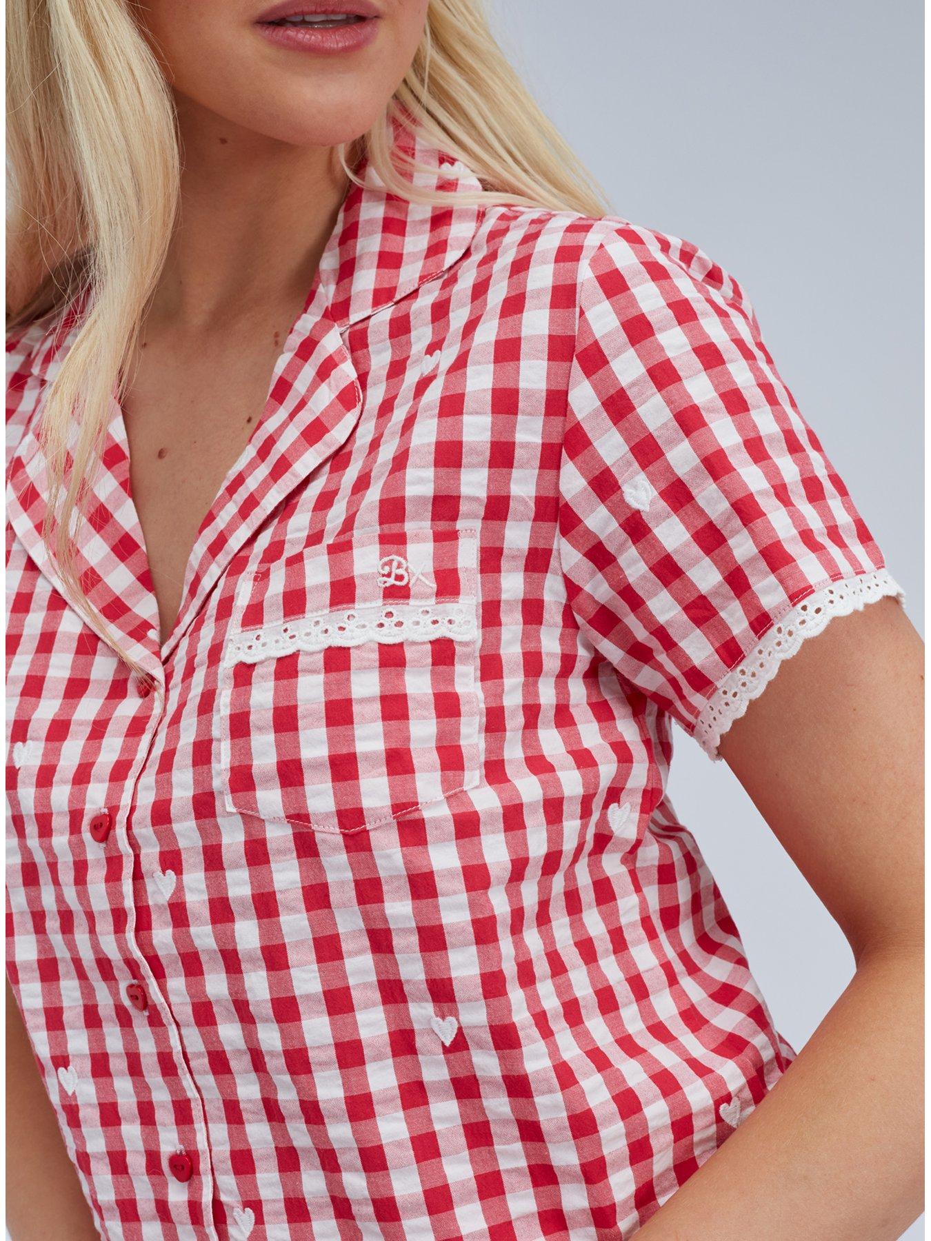  image of boux-avenue-gingham-cotton-short-pj-set-red