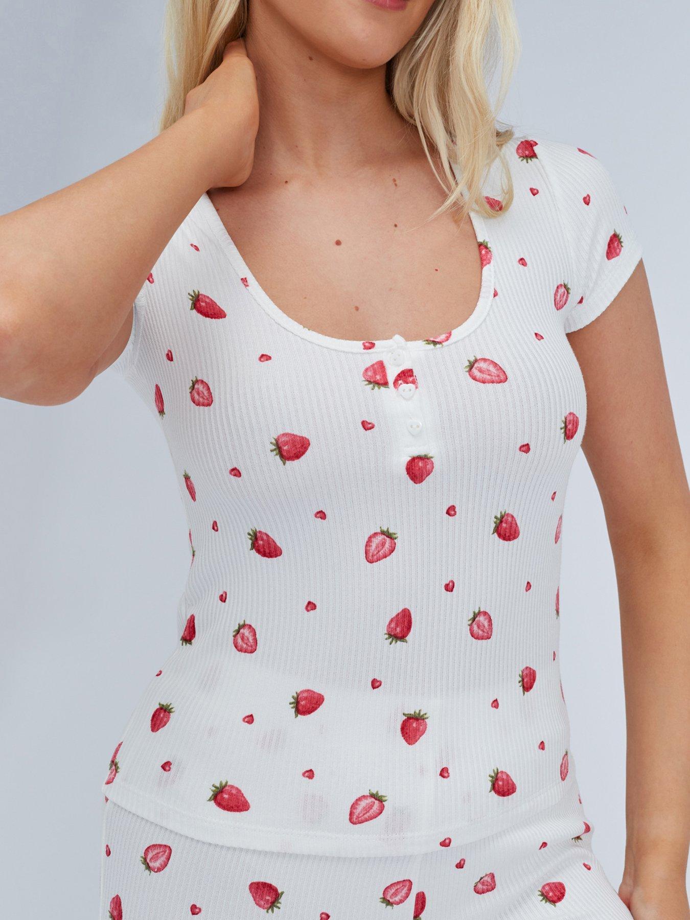 Image 2 of 7 of Boux Avenue Strawberry Rib Pyjama Set - Ivory Mix