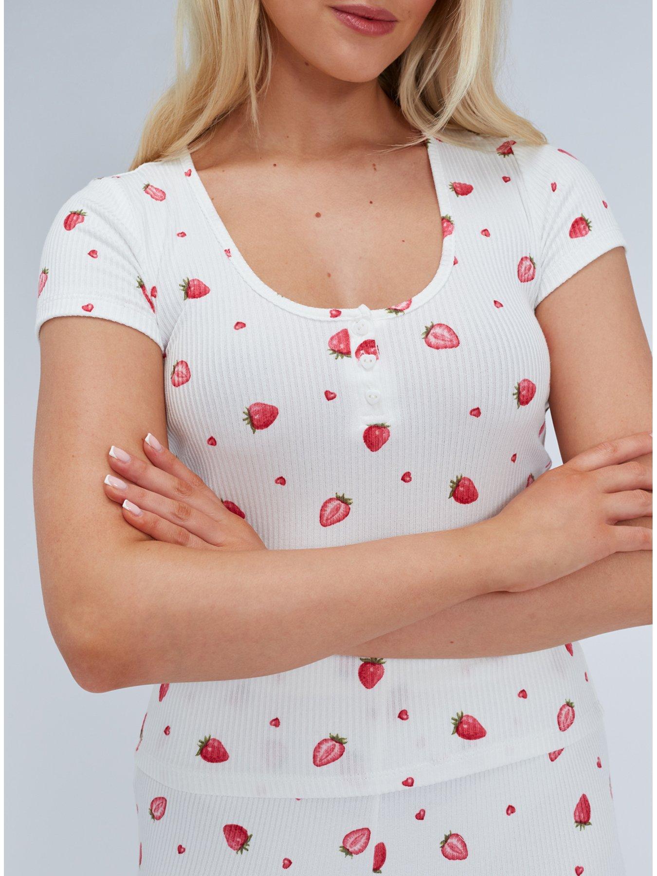 Image 5 of 7 of Boux Avenue Strawberry Rib Pyjama Set - Ivory Mix