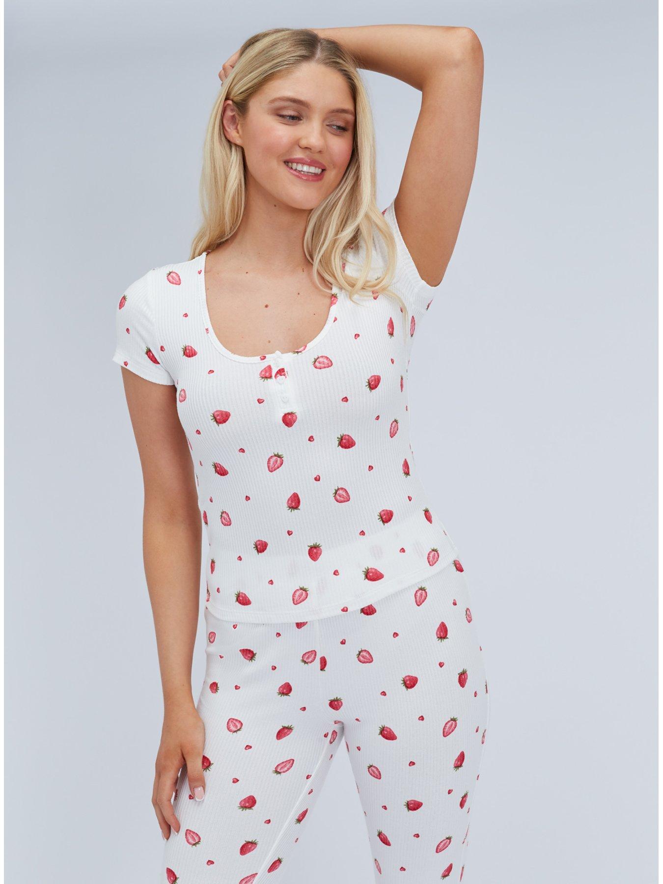 Image 7 of 7 of Boux Avenue Strawberry Rib Pyjama Set - Ivory Mix