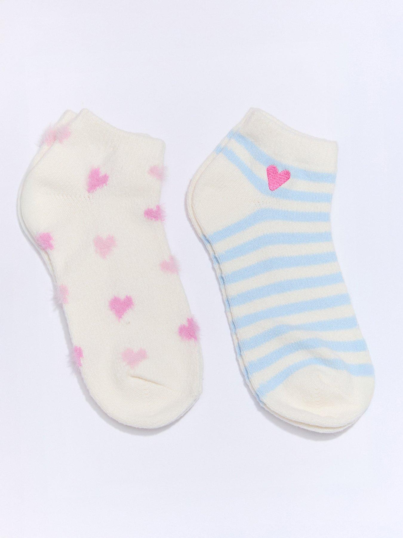 Boux Avenue Boux Avenue Heart Stripe 2 Pk Trainer Sock - Blue Mix