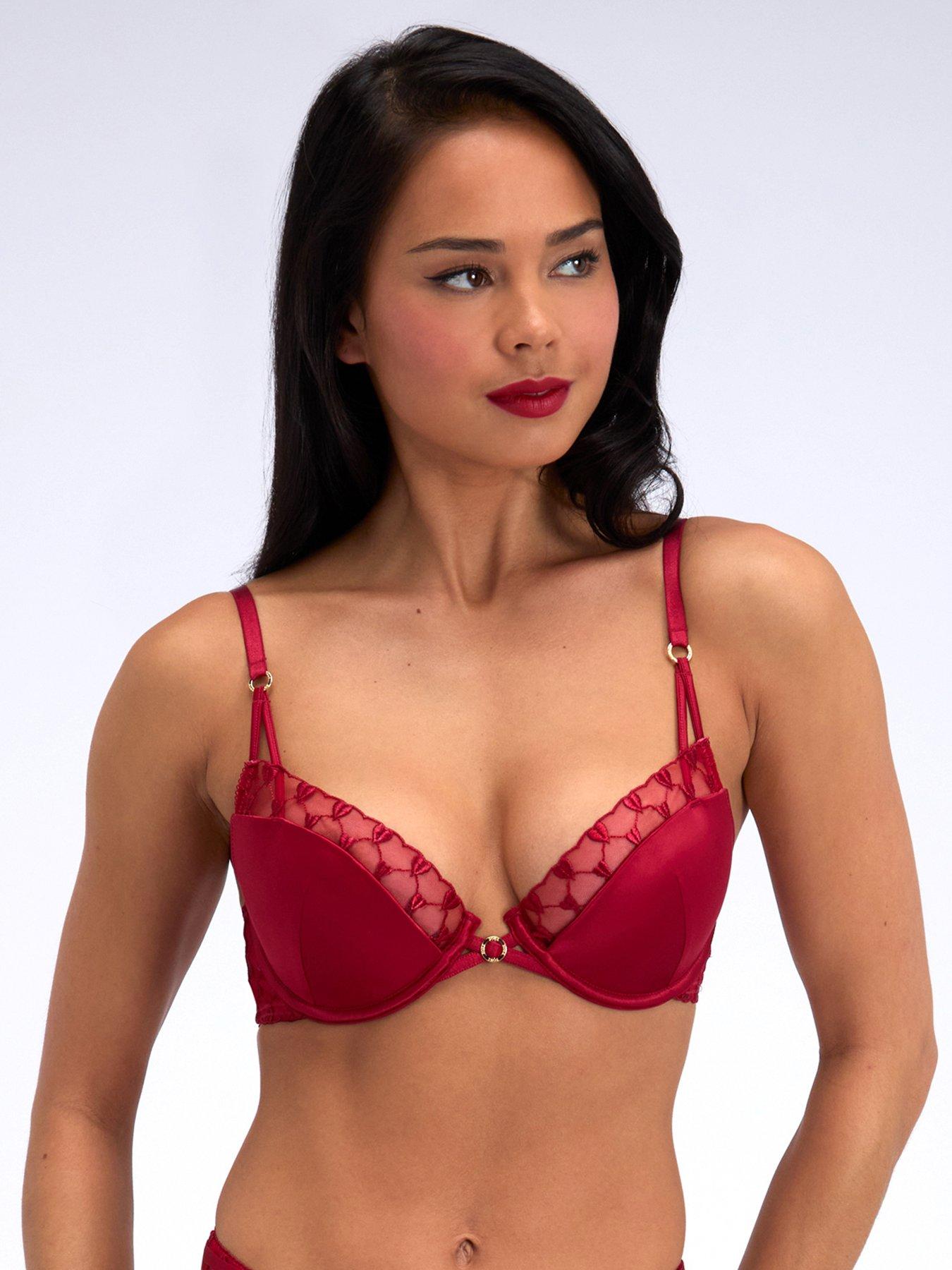 Boux Avenue Josephina Embroidered Plunge Bra - Pillar Box Red