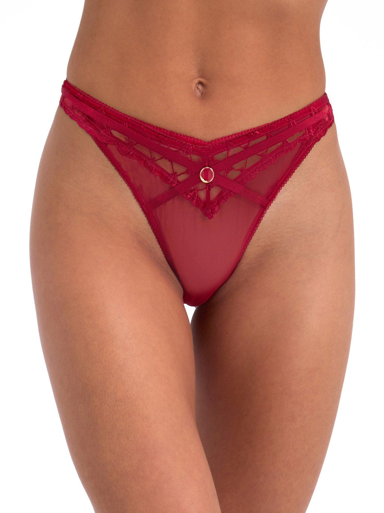 Boux Avenue Josephina Embroidered Thong - Pillar Box Red