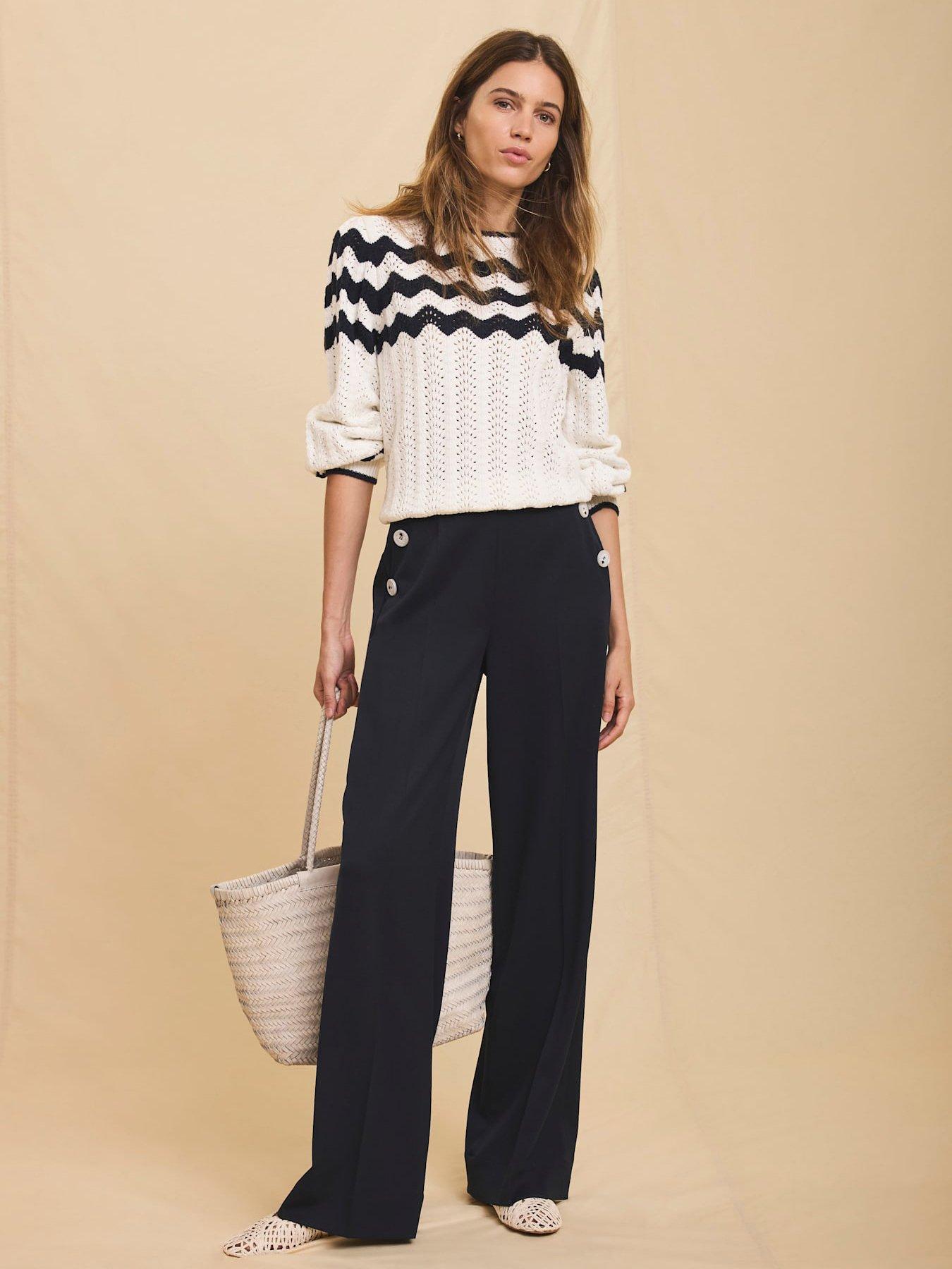  image of mint-velvet-navy-button-front-trousers-blue
